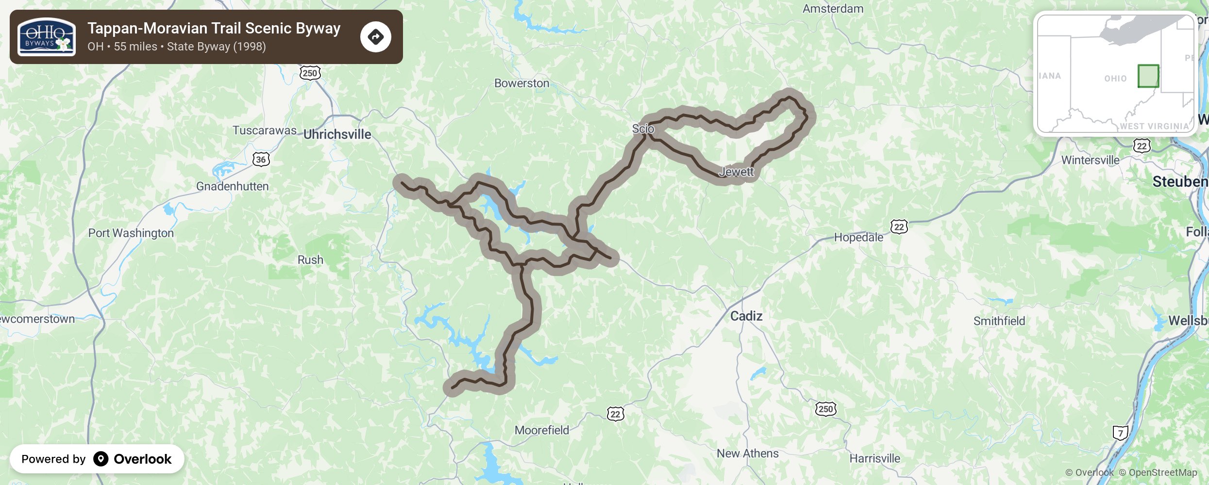 Map of Tappan-Moravian Trail Scenic Byway - scenic route