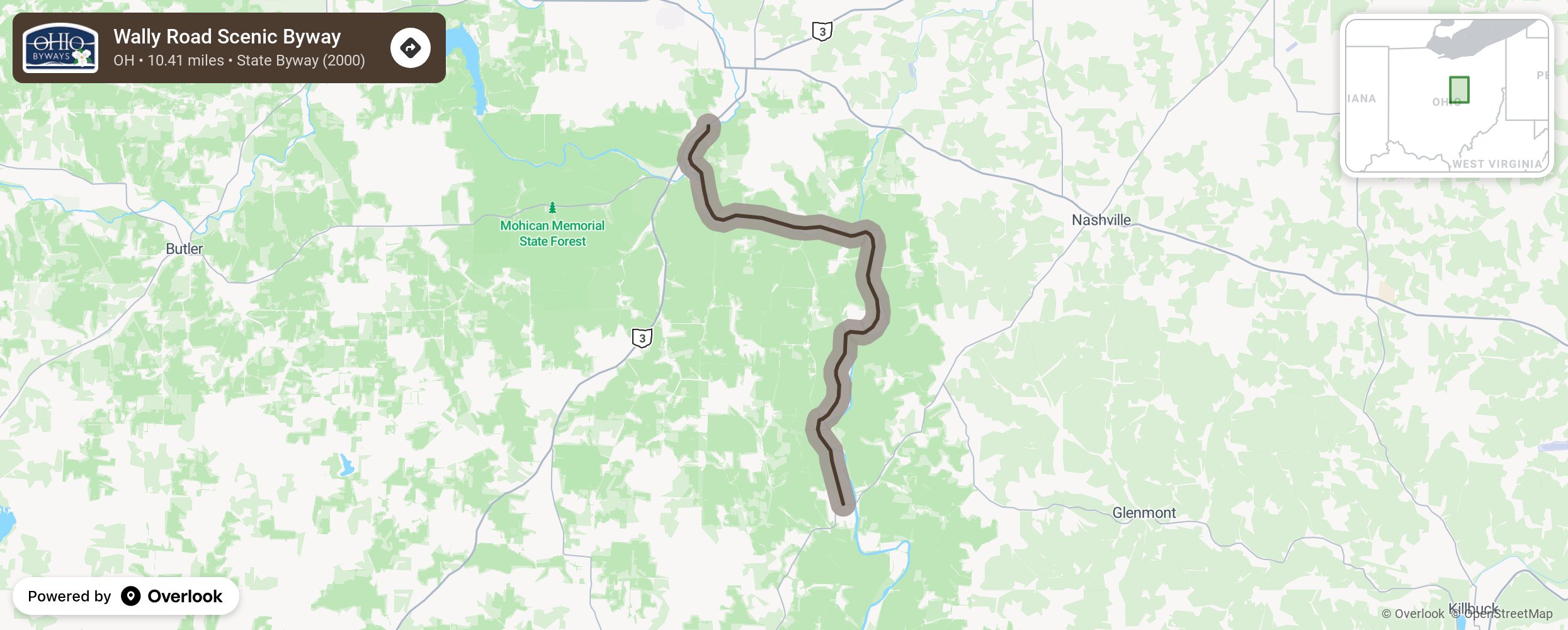 Map of Wally Road Scenic Byway - scenic route