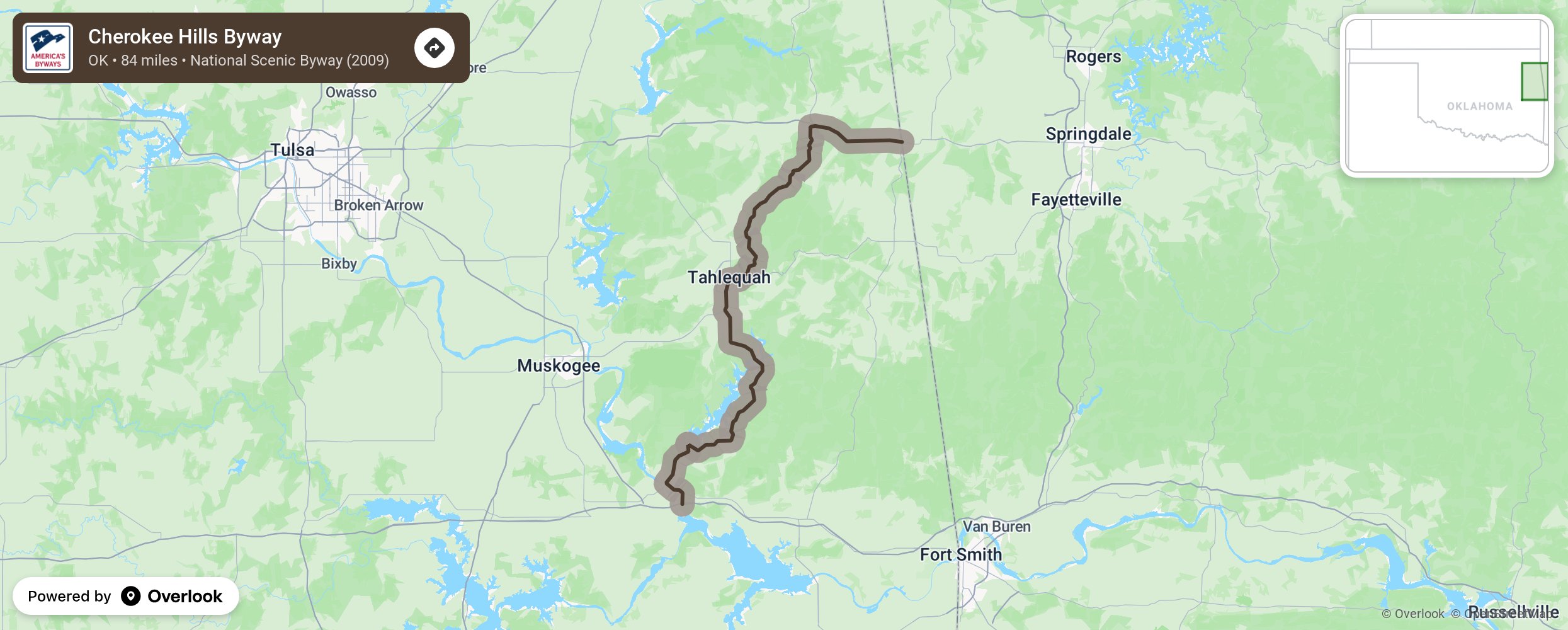 Map of Cherokee Hills Byway - scenic route