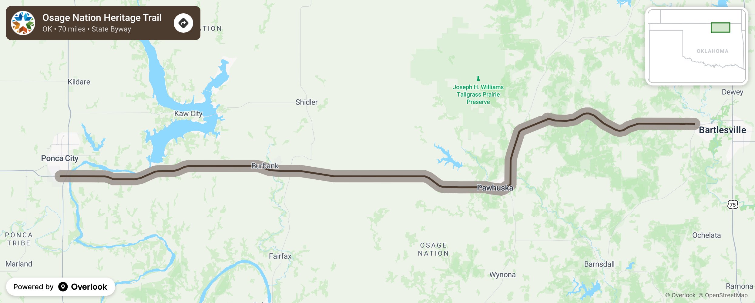 Map of Osage Nation Heritage Trail - scenic route