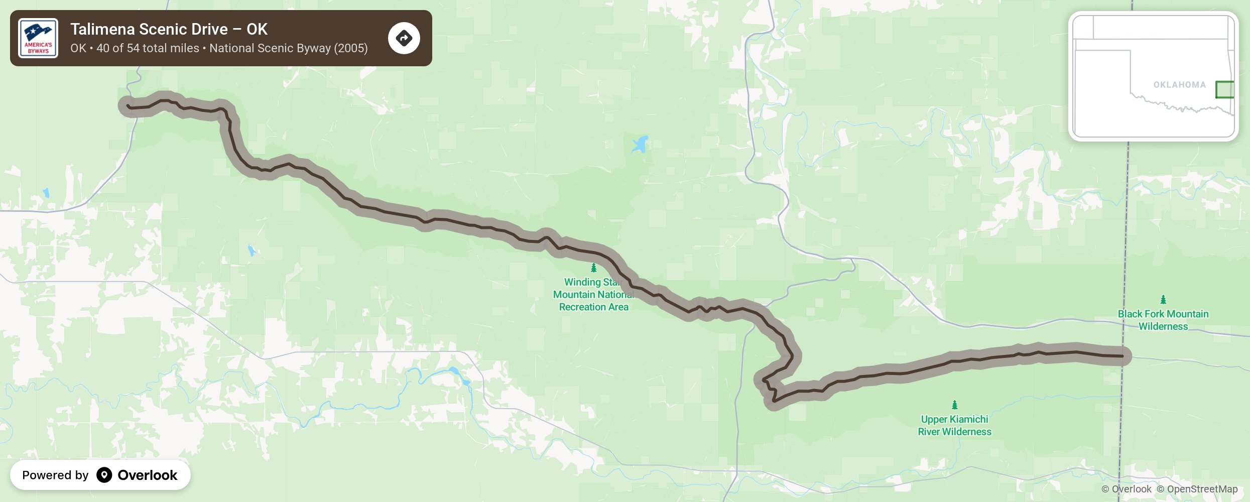 Map of Talimena Scenic Drive – OK - scenic route