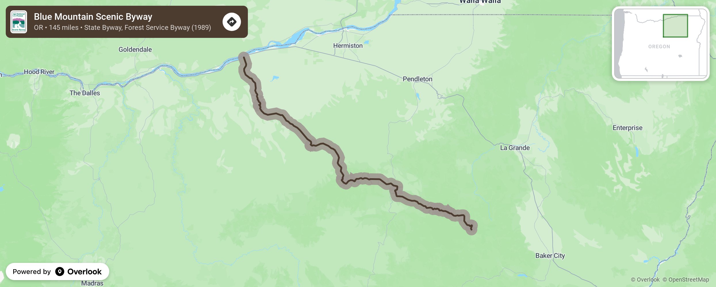 Map of Blue Mountain Scenic Byway - scenic route