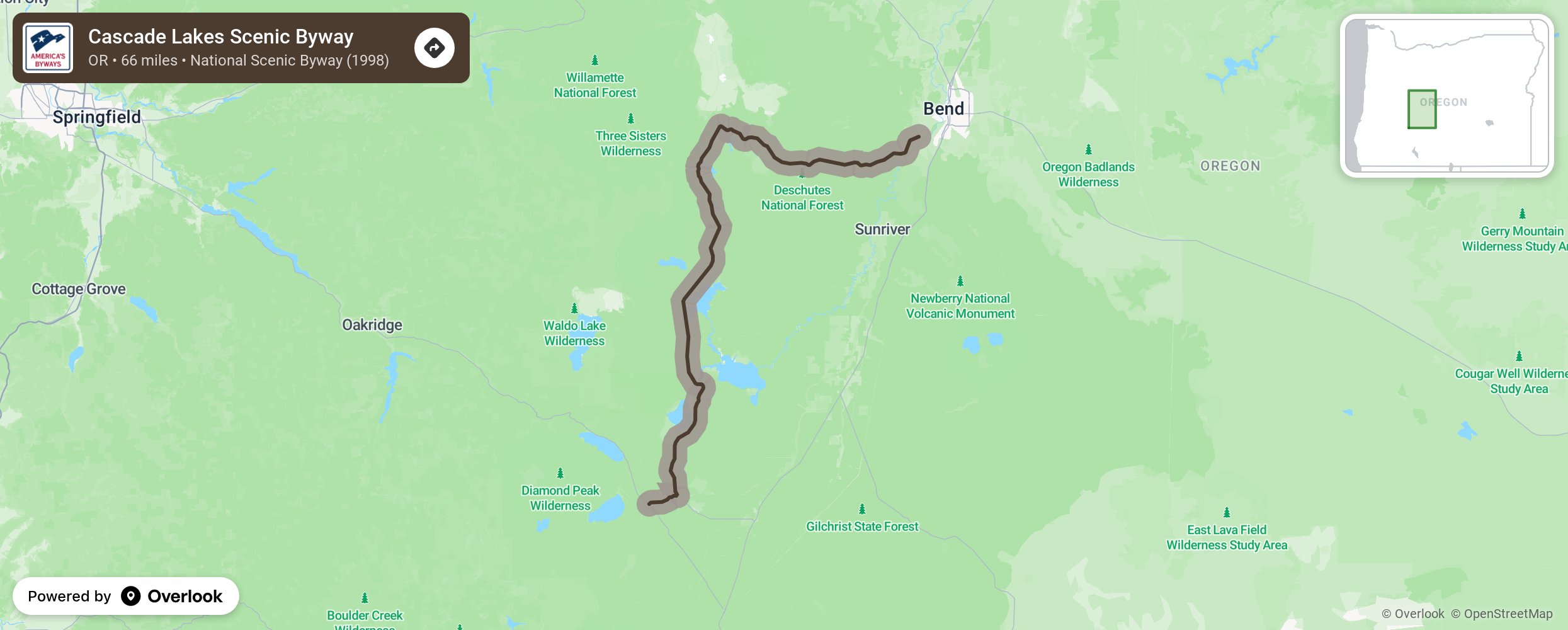 Map of Cascade Lakes Scenic Byway - scenic route