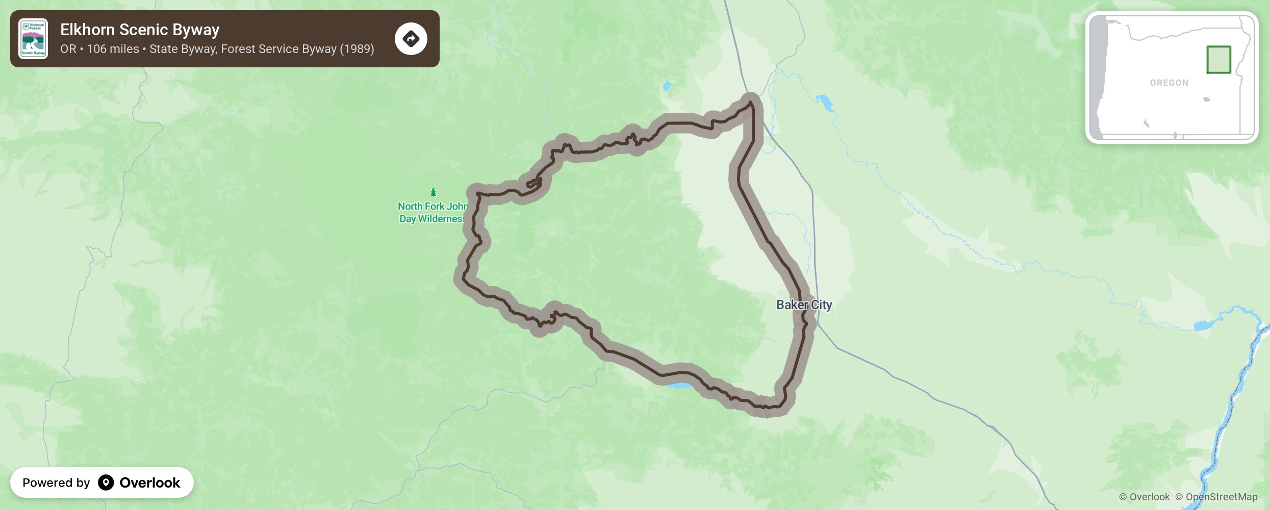 Map of Elkhorn Scenic Byway - scenic route