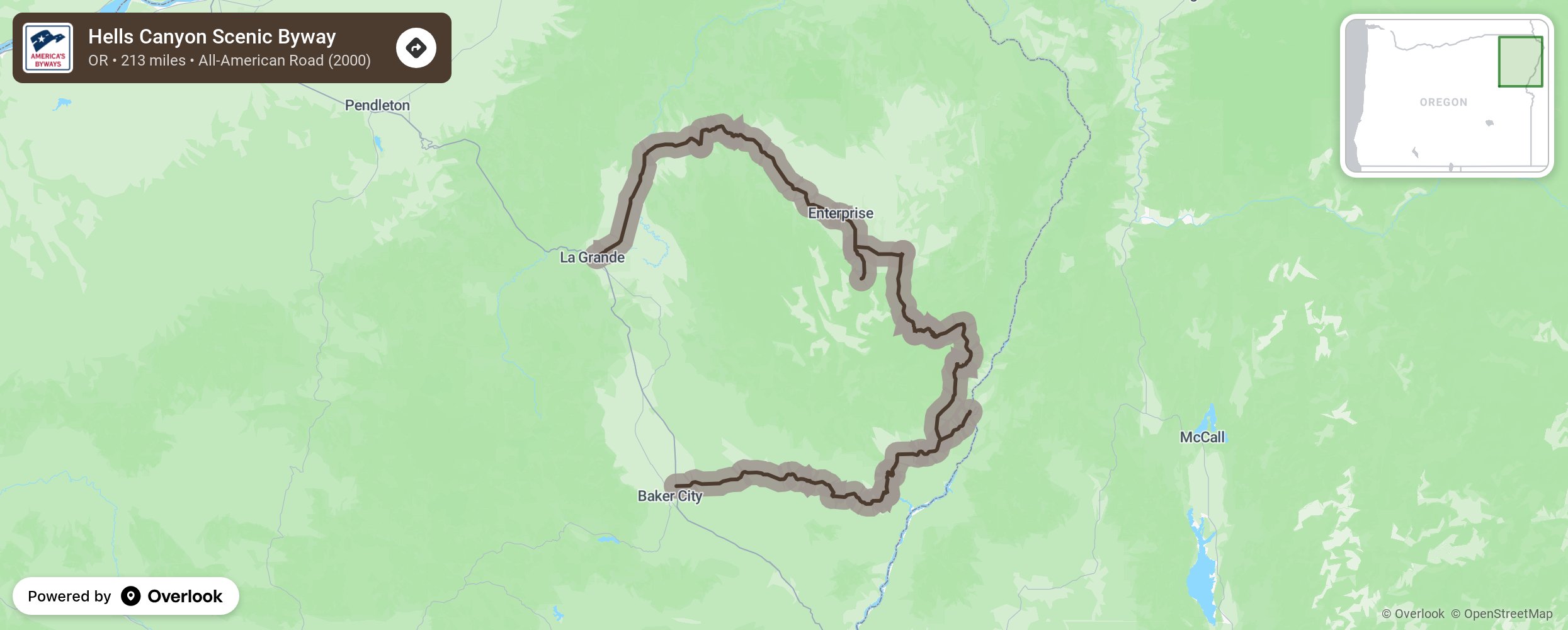 Map of Hells Canyon Scenic Byway - scenic route