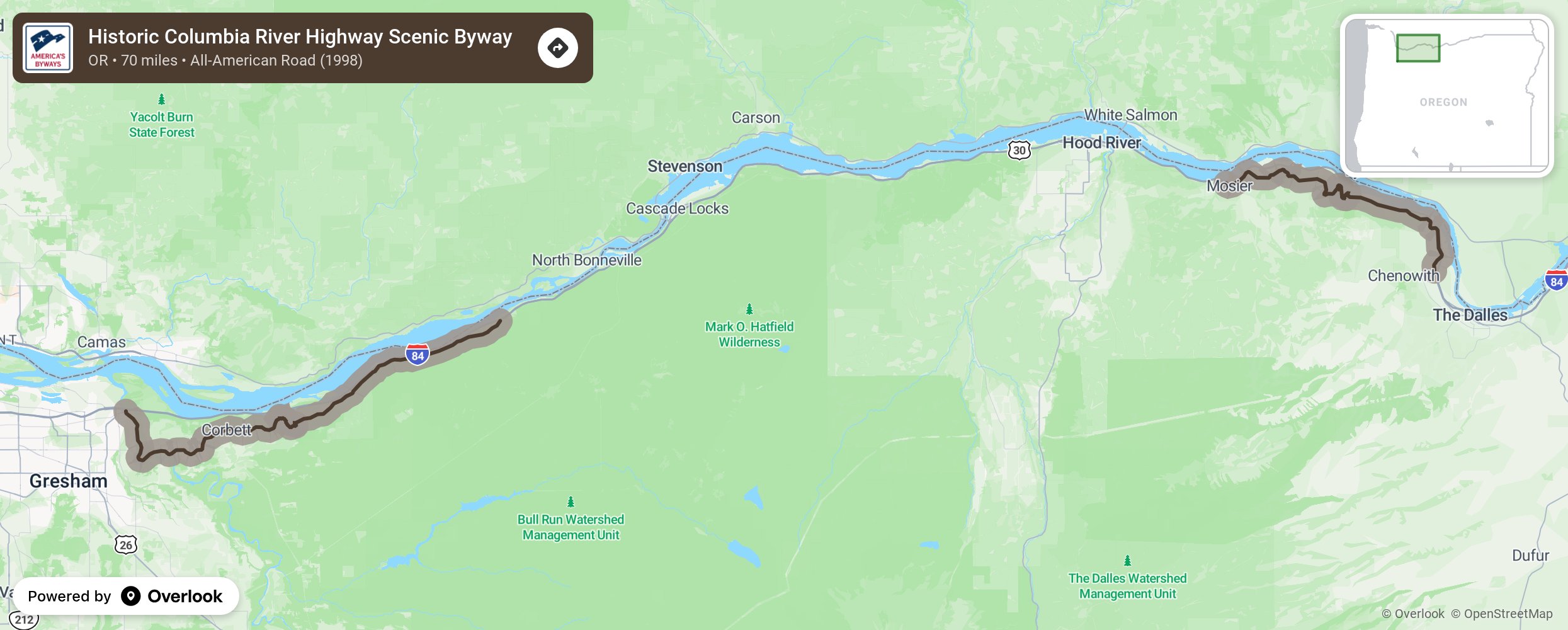 Map of Historic Columbia River Highway Scenic Byway - scenic route