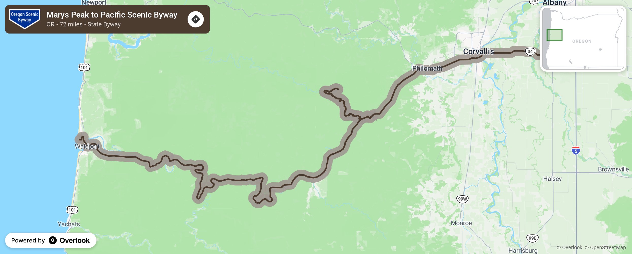 Map of Marys Peak to Pacific Scenic Byway - scenic route