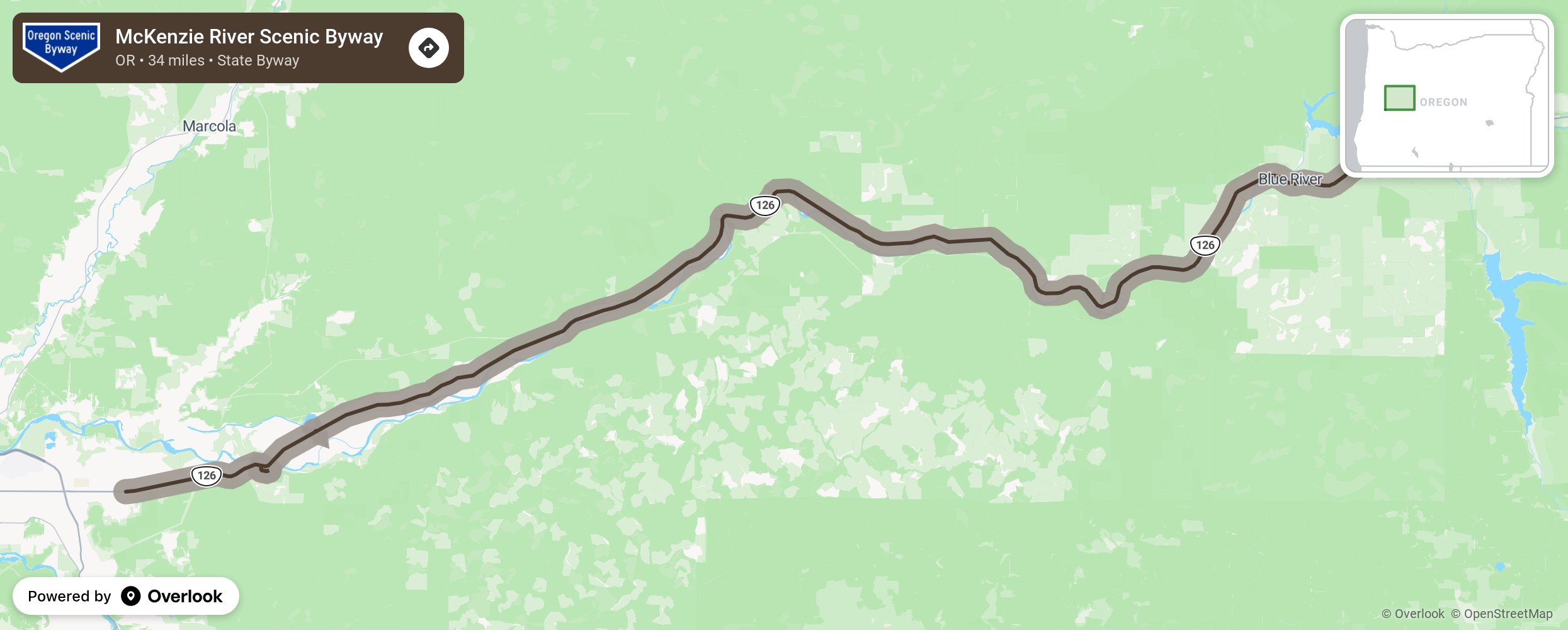 Map of McKenzie River Scenic Byway - scenic route