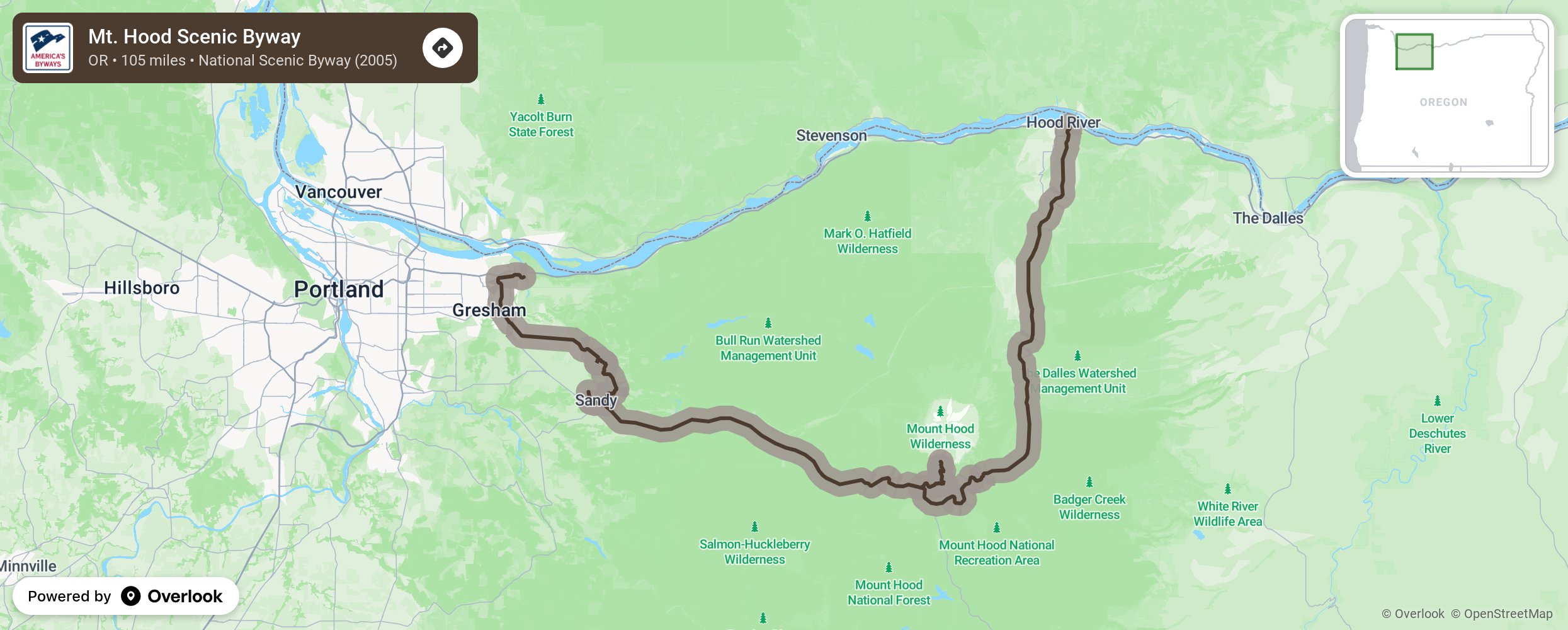 Map of Mt. Hood Scenic Byway - scenic route