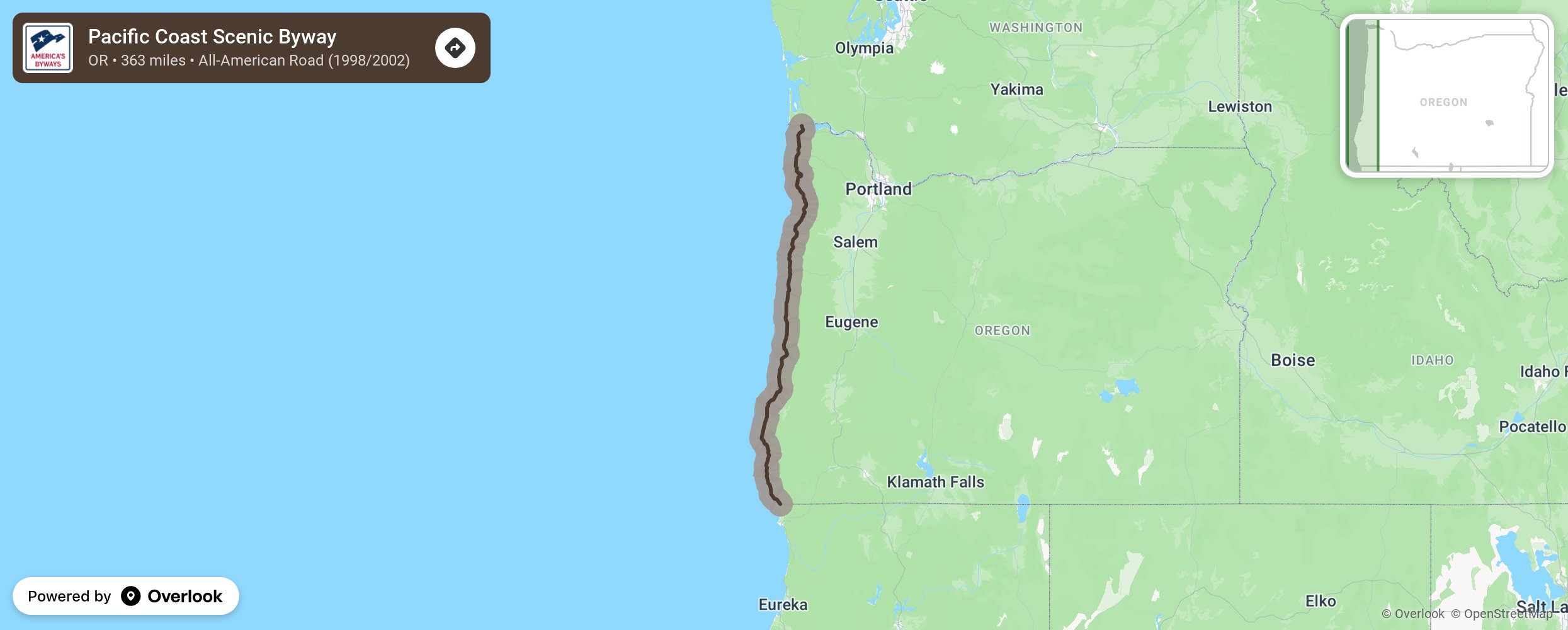 Map of Pacific Coast Scenic Byway - scenic route