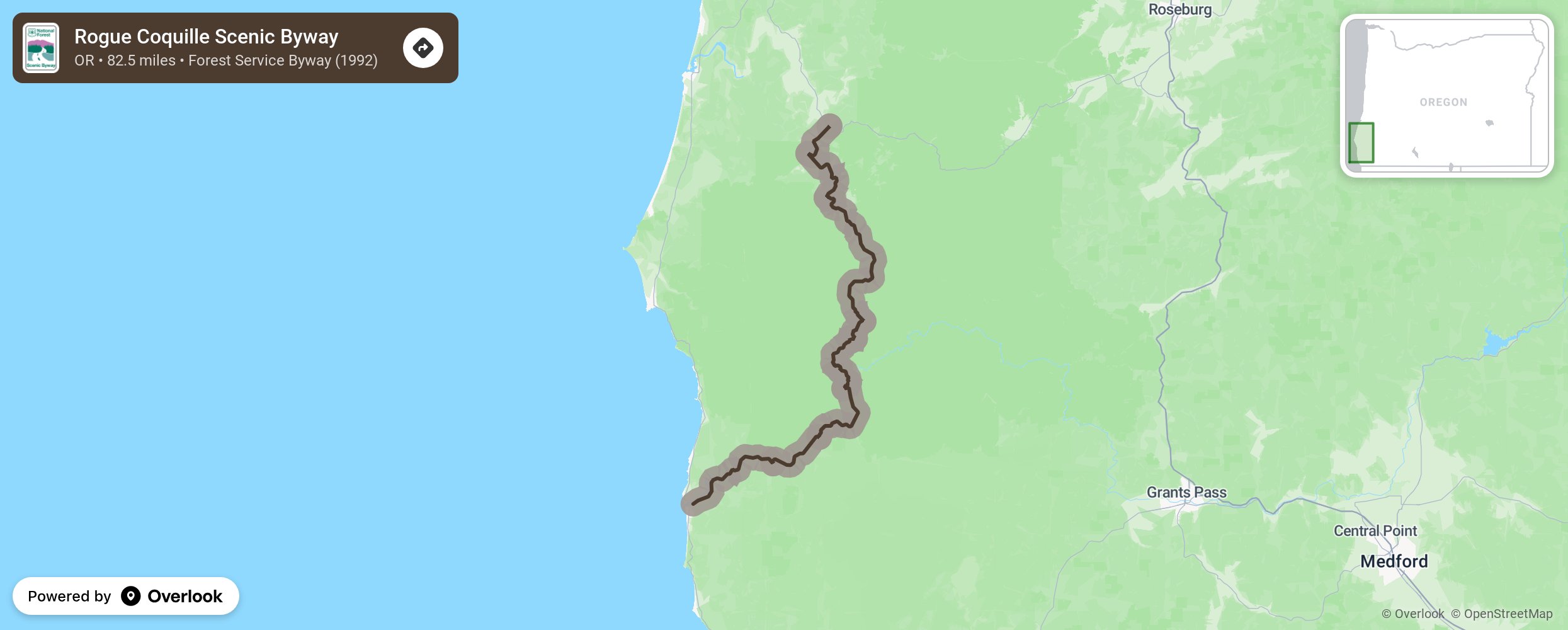 Map of Rogue Coquille Scenic Byway - scenic route