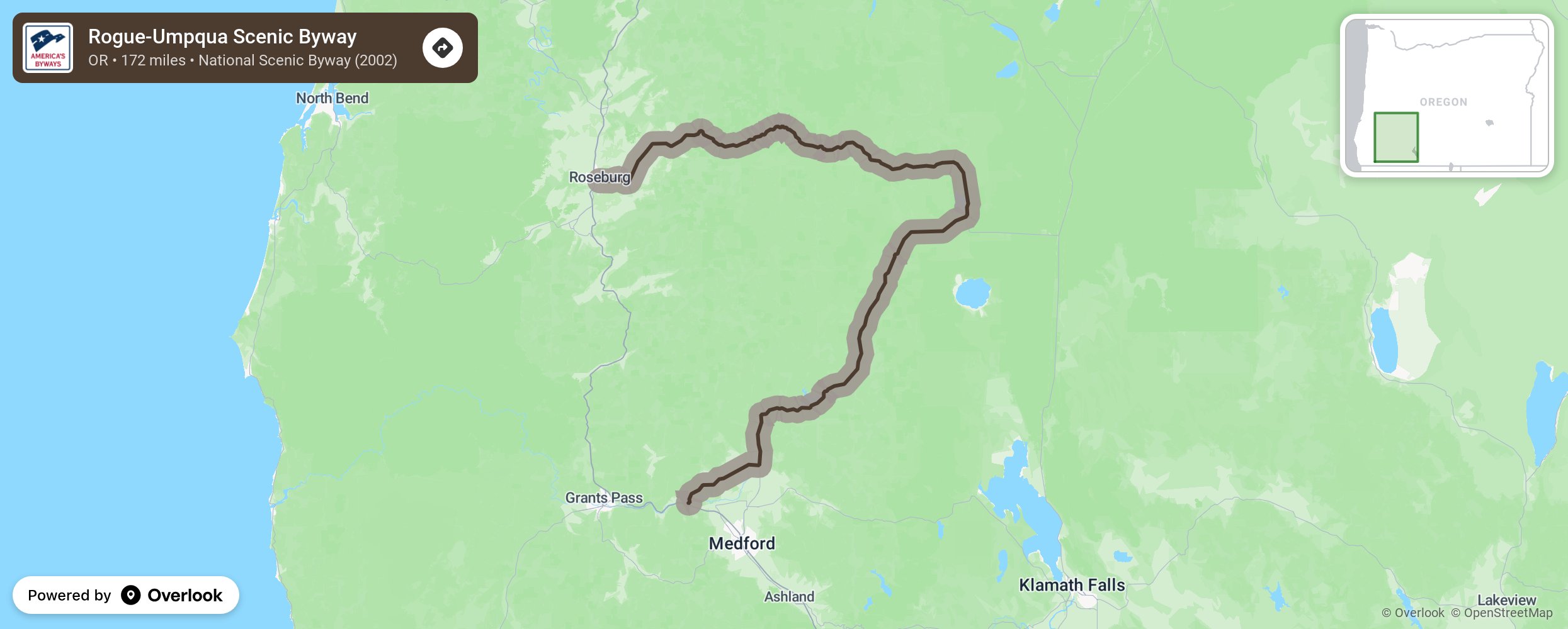 Map of Rogue-Umpqua Scenic Byway - scenic route