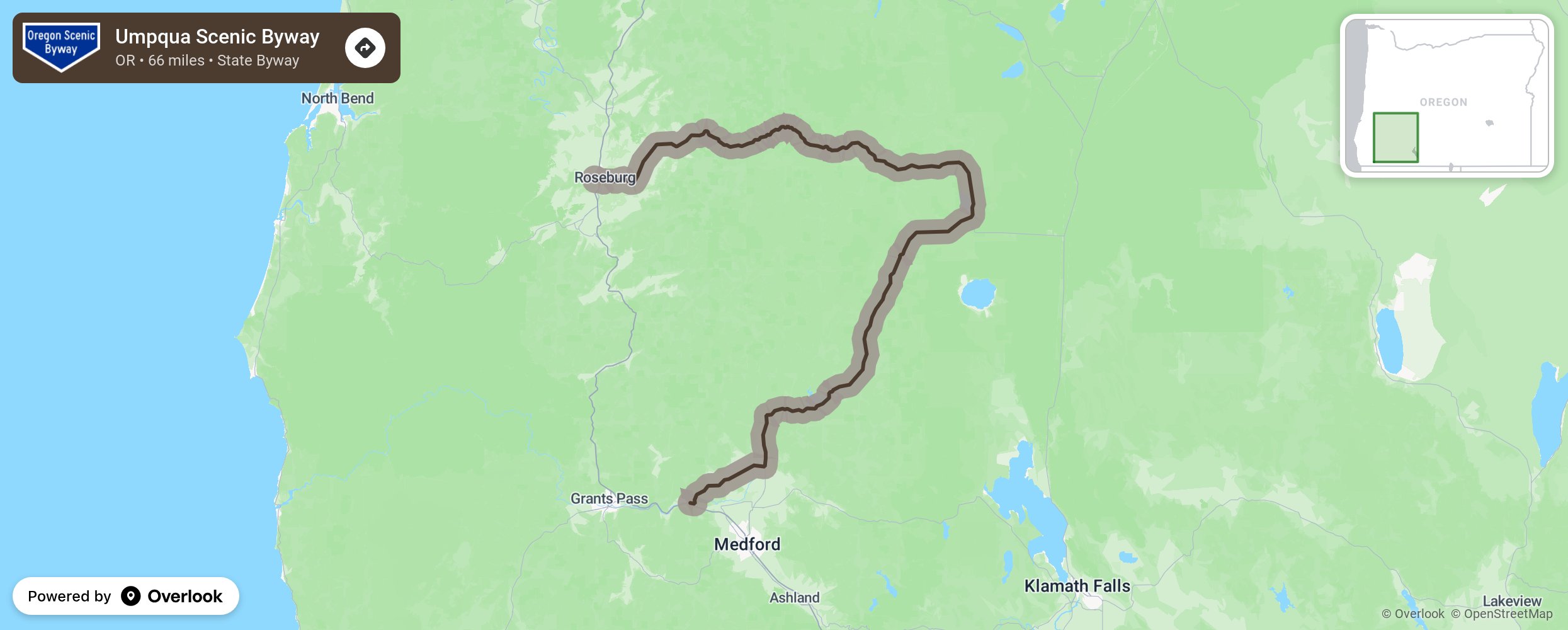 Map of Umpqua Scenic Byway - scenic route