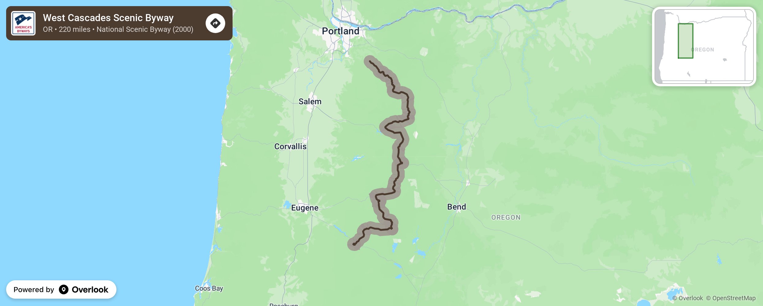 Map of West Cascades Scenic Byway - scenic route