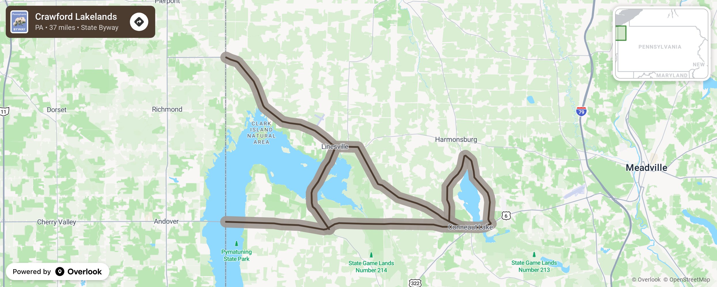 Map of Crawford Lakelands - scenic route