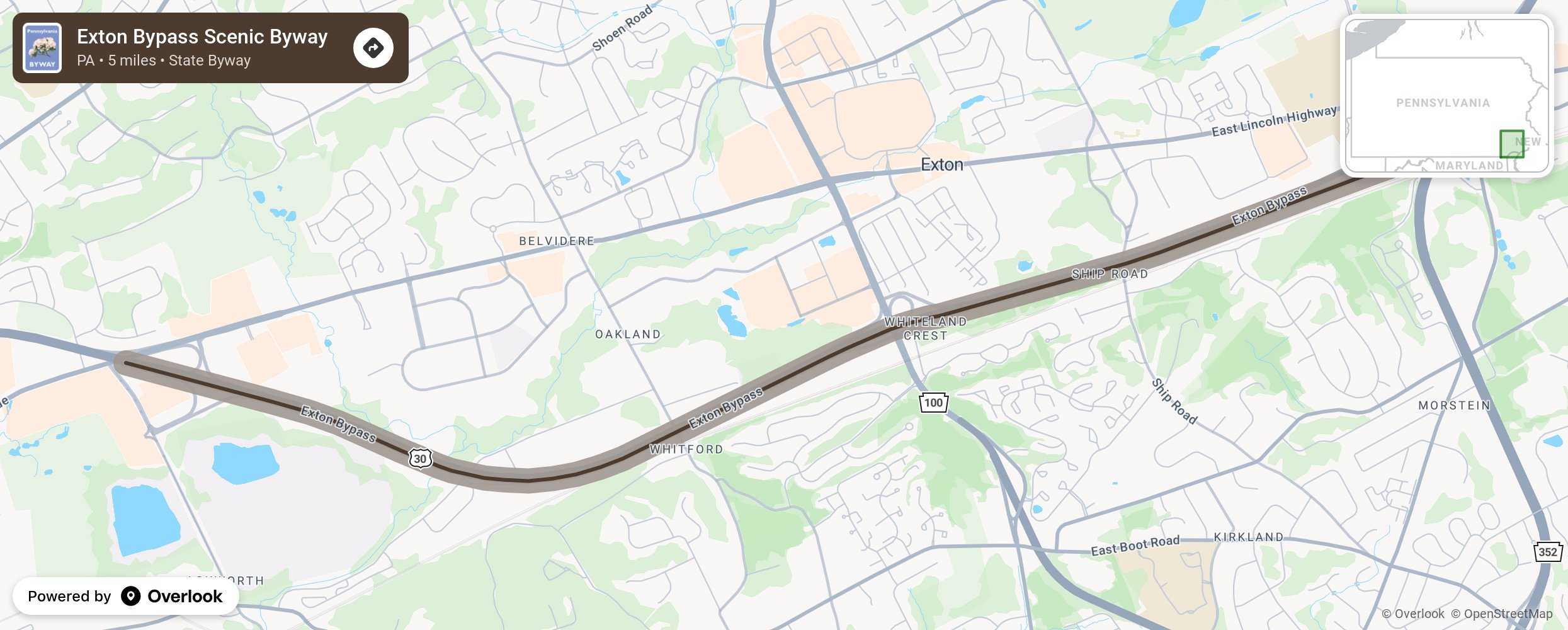 Map of Exton Bypass Scenic Byway - scenic route