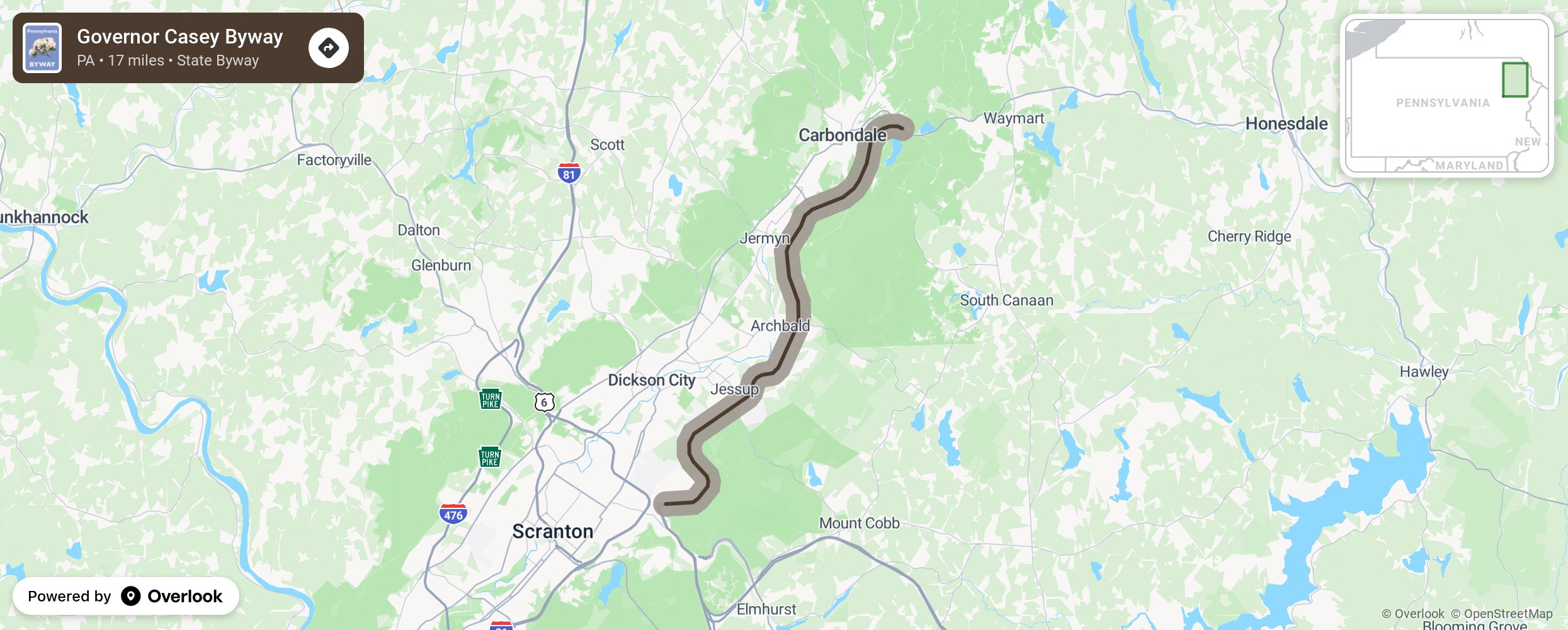 Map of Governor Casey Byway - scenic route