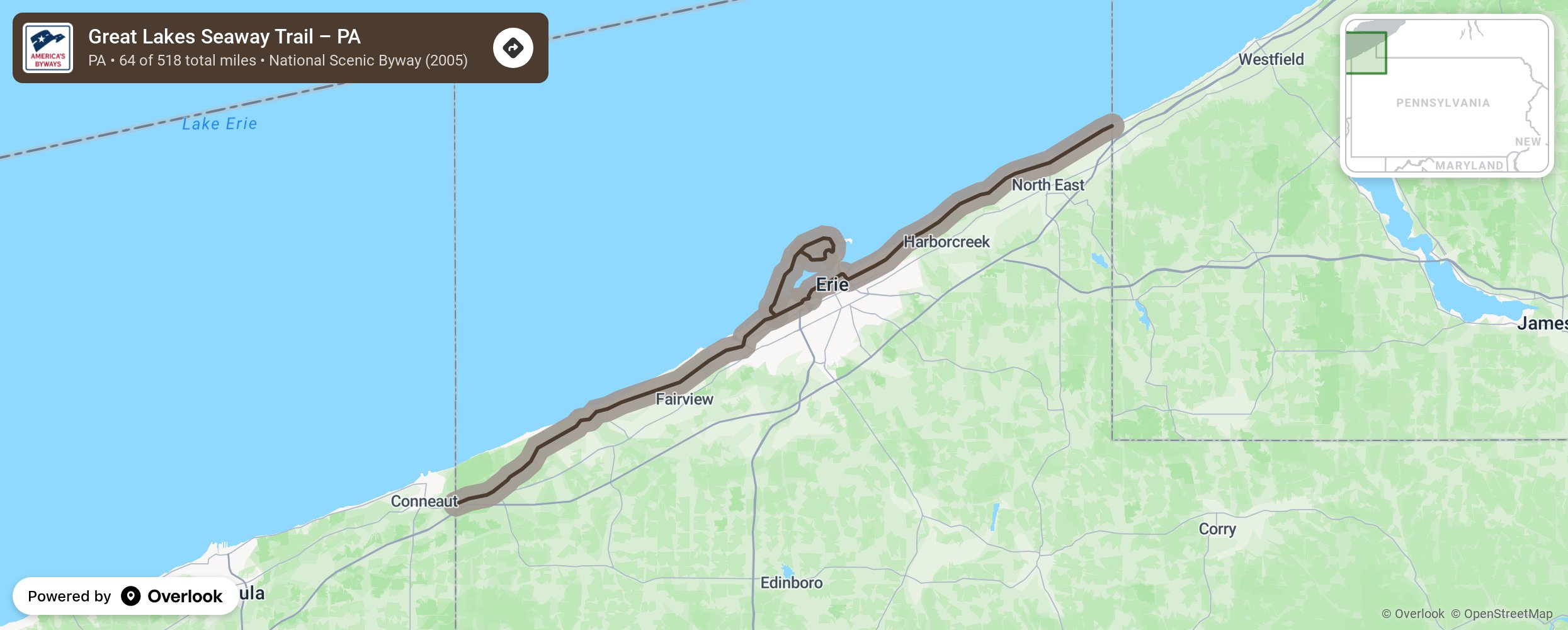 Map of Great Lakes Seaway Trail – PA - scenic route