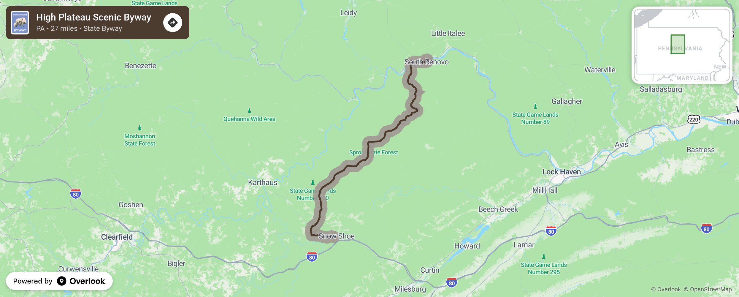 Map of High Plateau Scenic Byway - scenic route