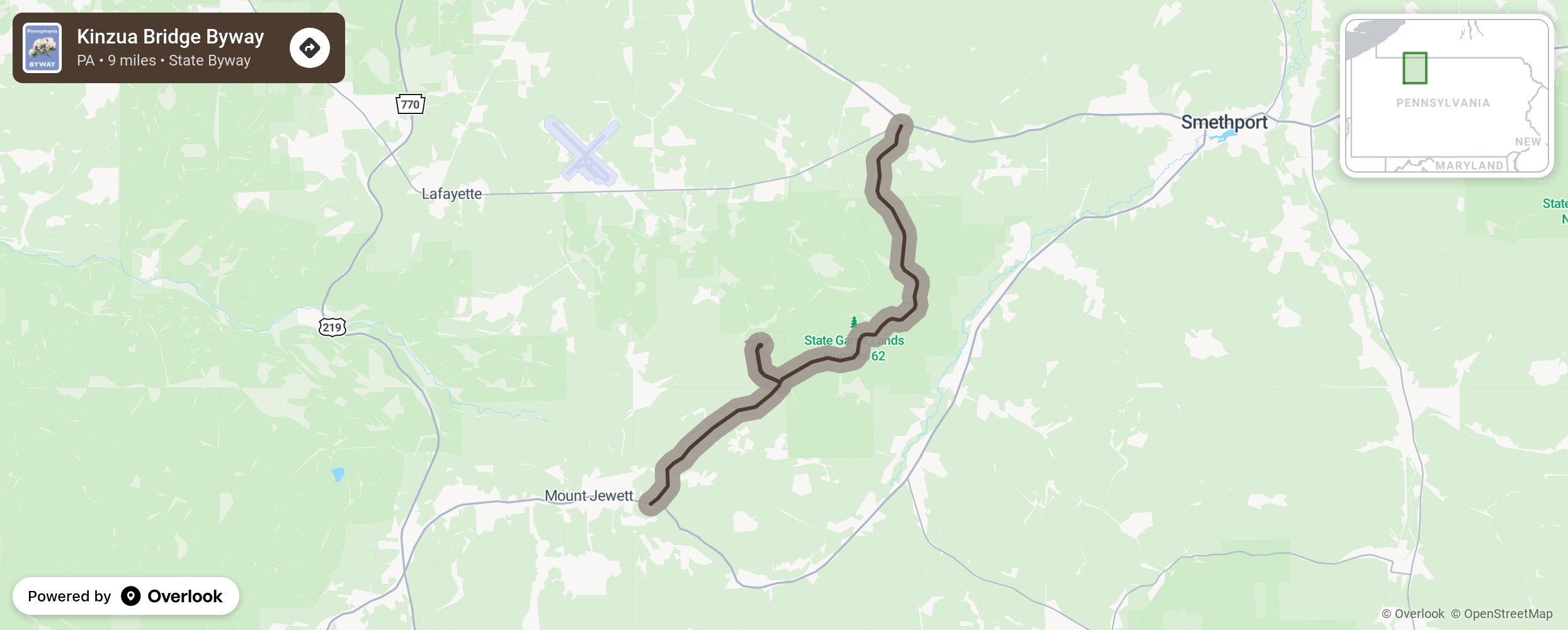 Map of Kinzua Bridge Byway - scenic route