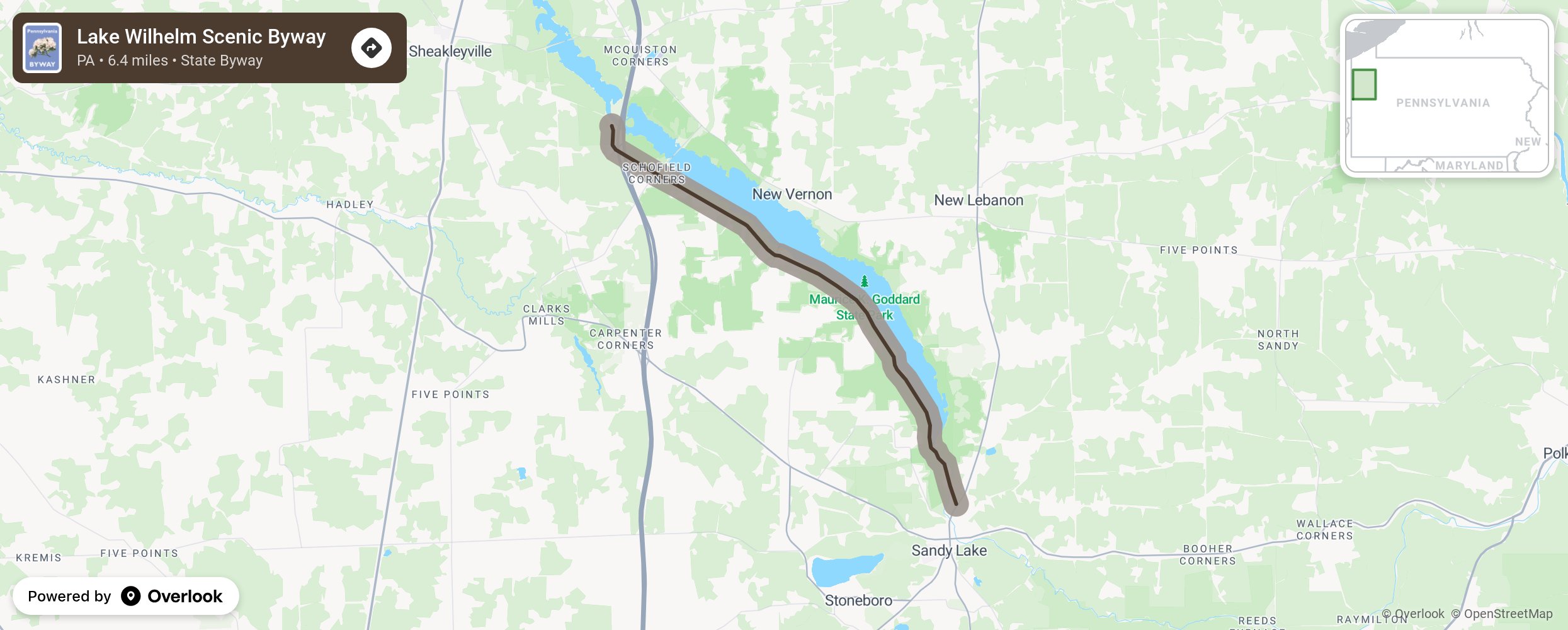 Map of Lake Wilhelm Scenic Byway - scenic route