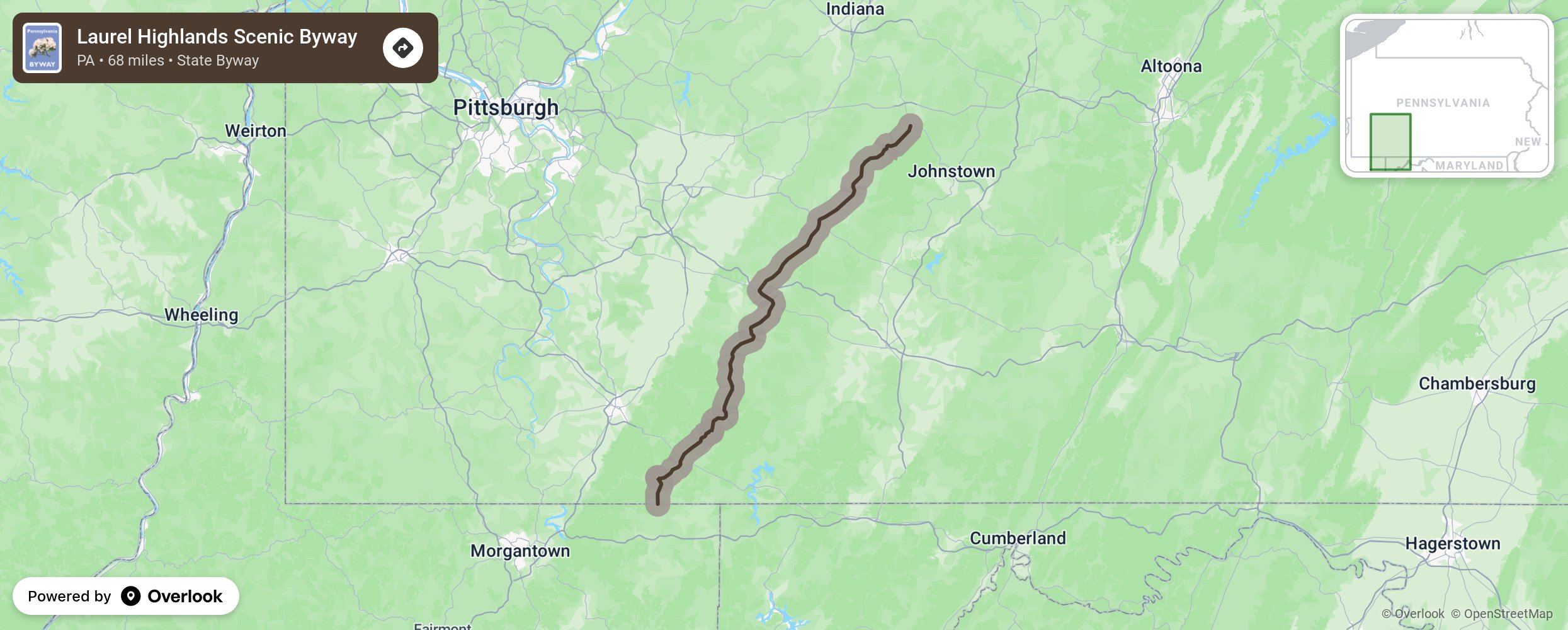 Map of Laurel Highlands Scenic Byway - scenic route