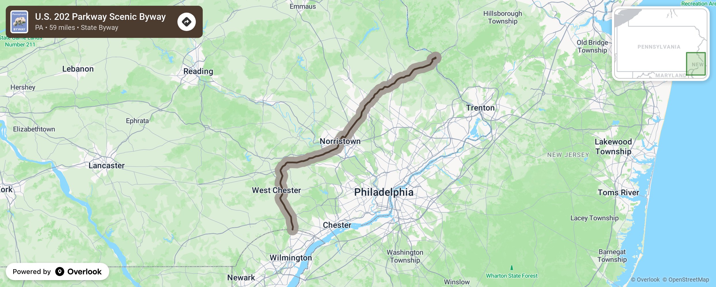 Map of U.S. 202 Parkway Scenic Byway - scenic route