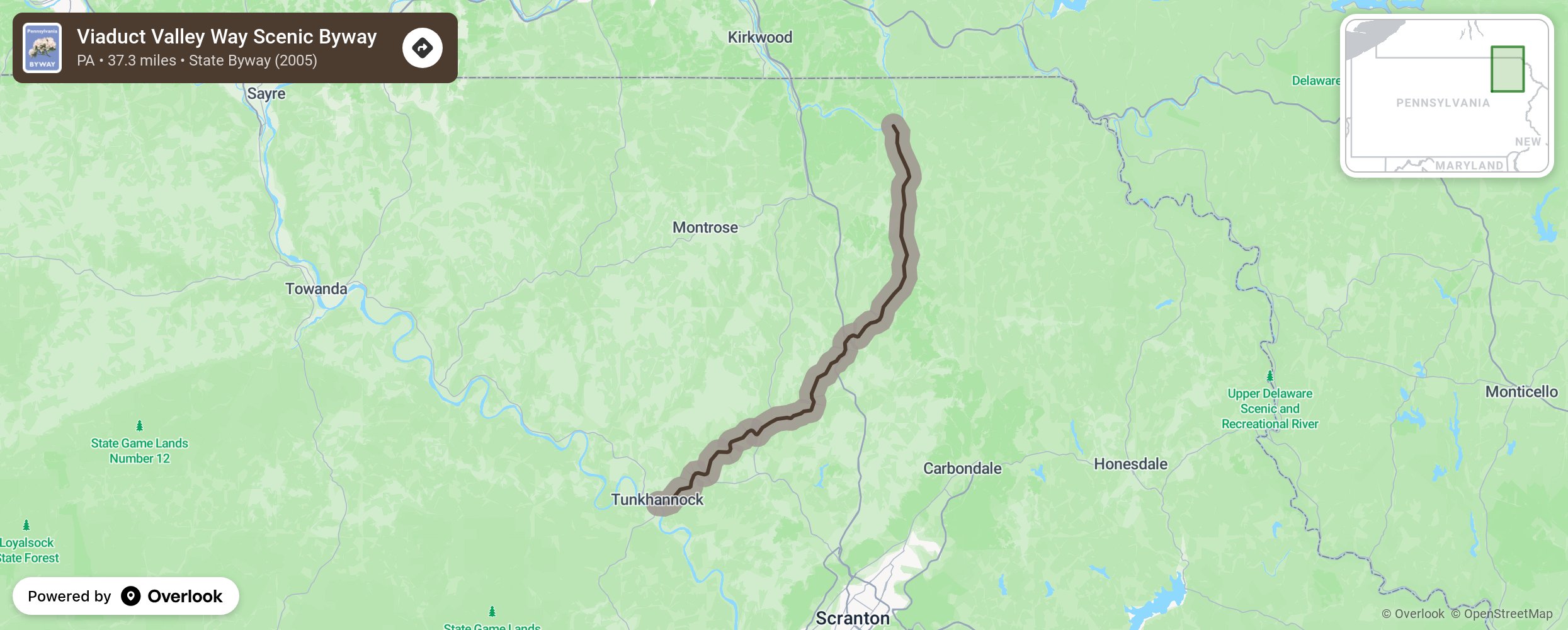 Map of Viaduct Valley Way Scenic Byway - scenic route