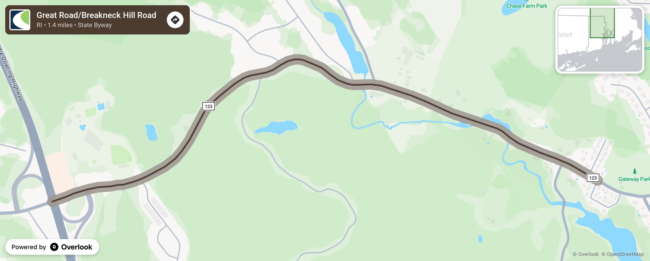 Map of Great Road/Breakneck Hill Road - scenic route