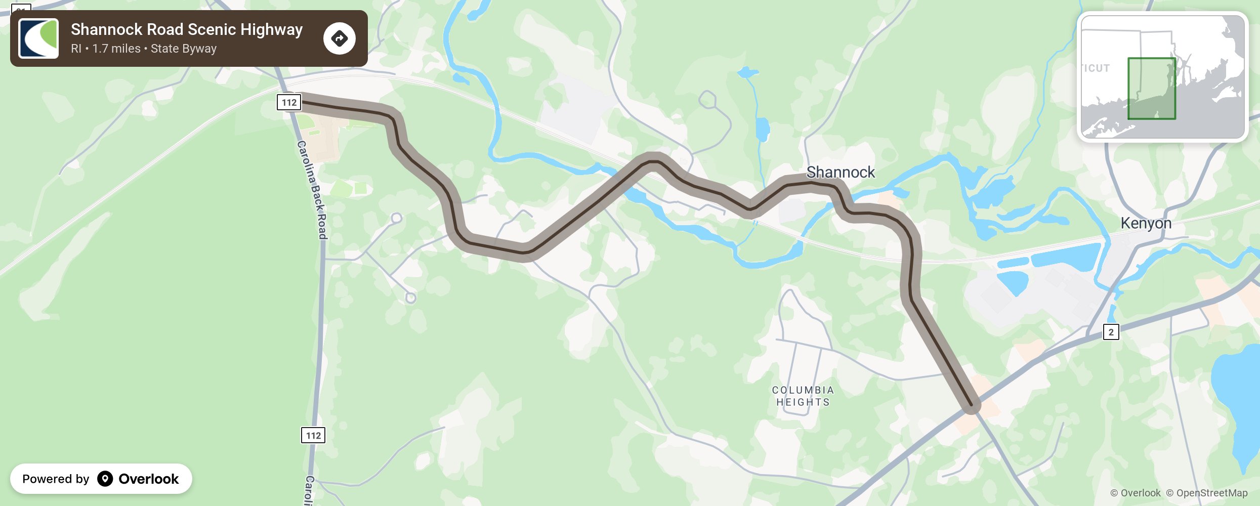 Map of Shannock Road Scenic Highway - scenic route