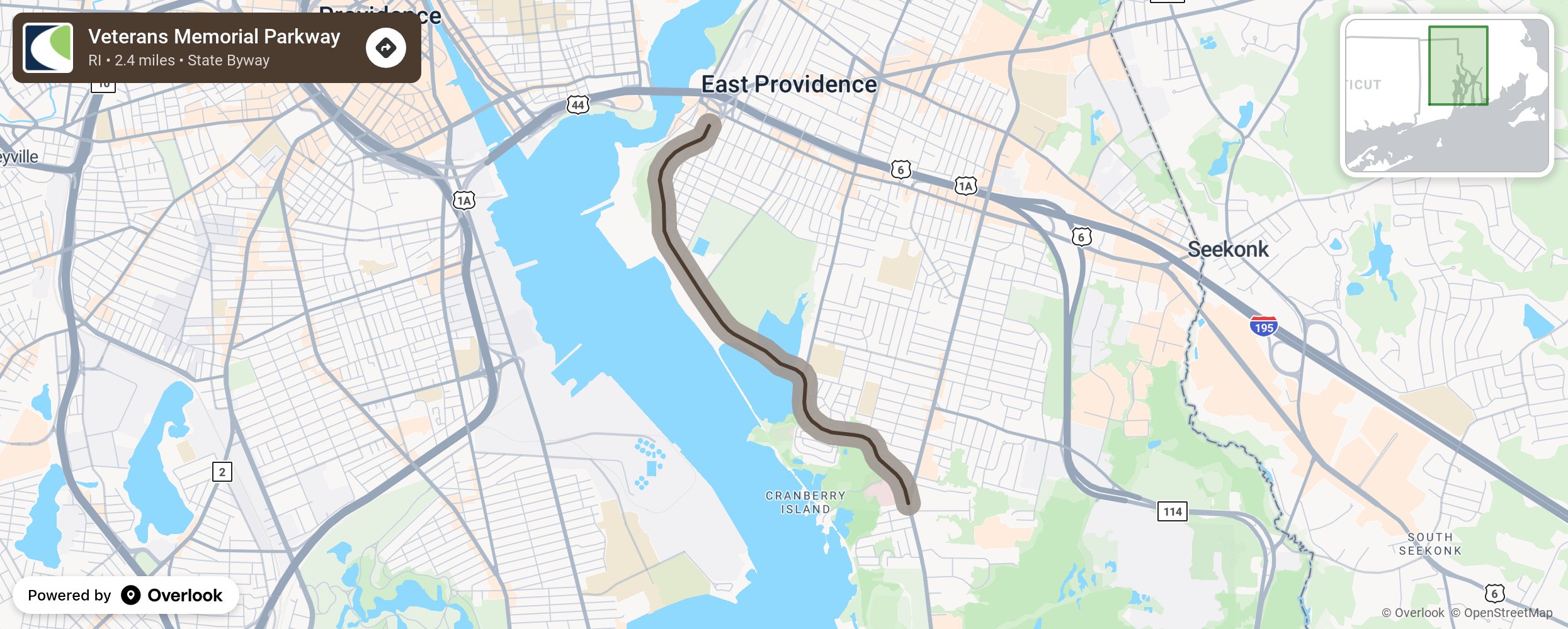 Map of Veterans Memorial Parkway - scenic route