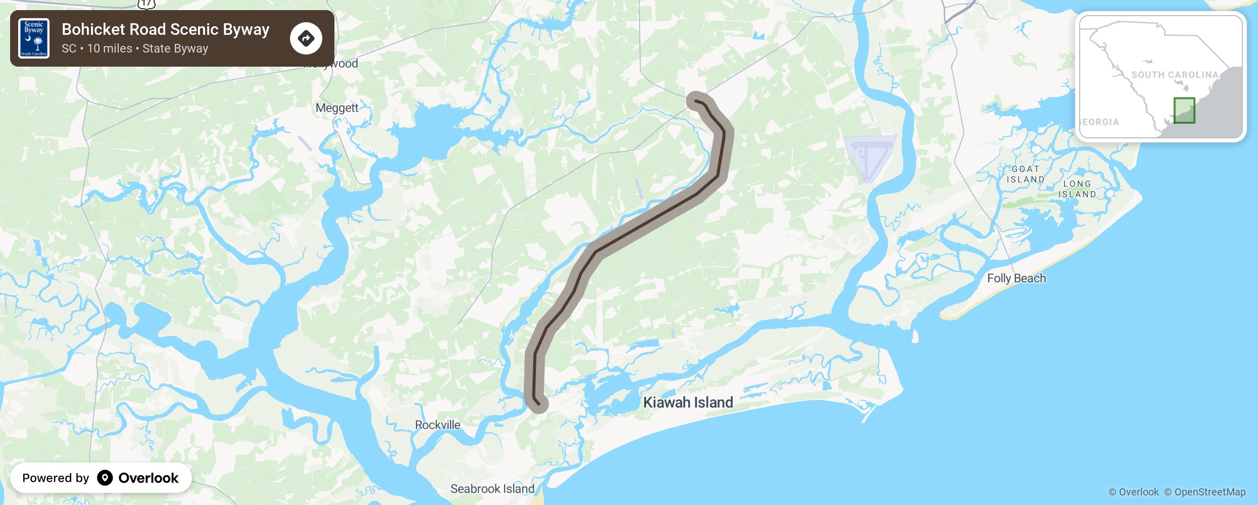 Map of Bohicket Road Scenic Byway - scenic route