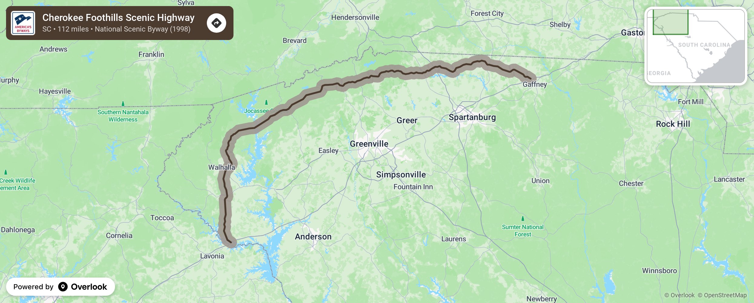 Map of Cherokee Foothills Scenic Highway - scenic route