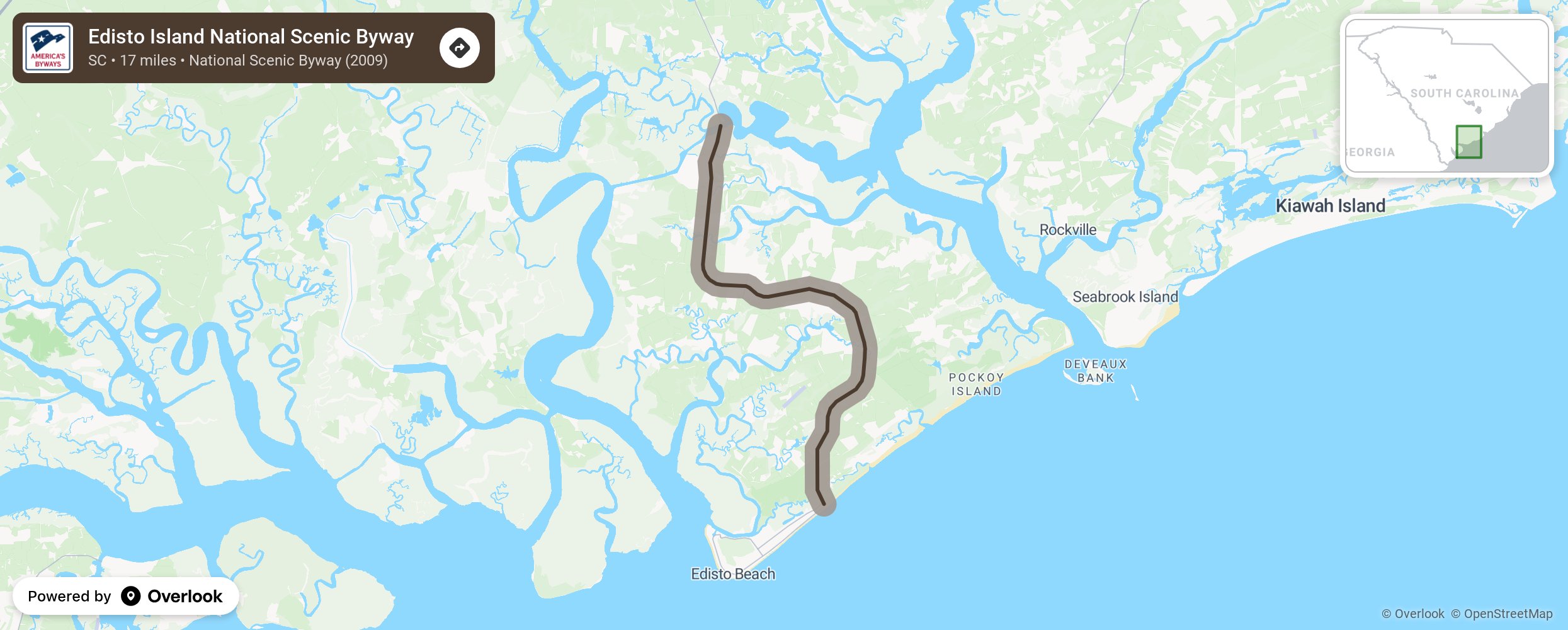 Map of Edisto Island National Scenic Byway - scenic route