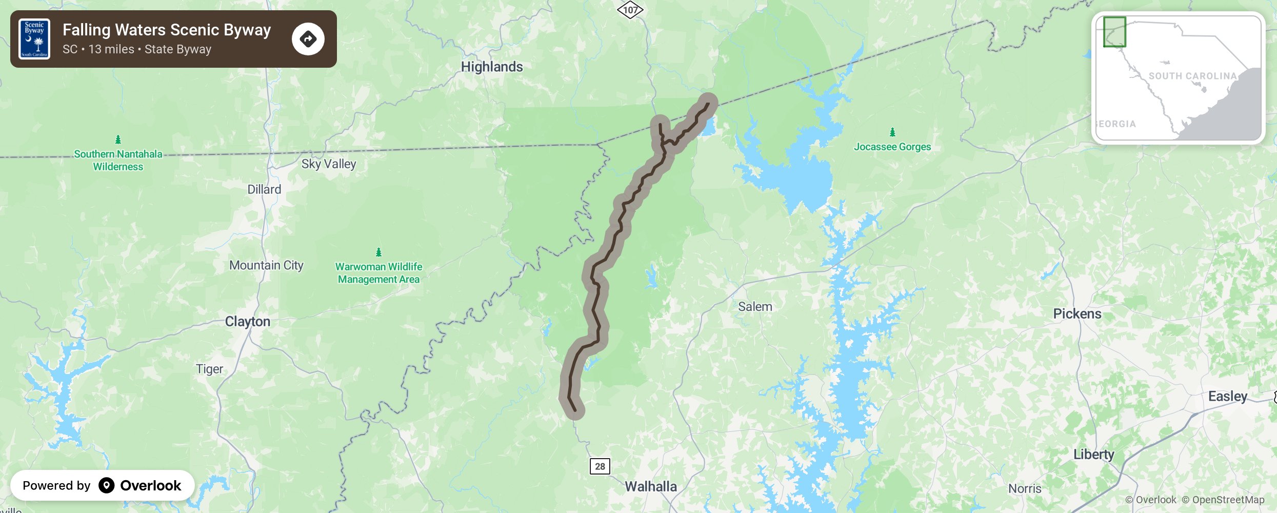 Map of Falling Waters Scenic Byway - scenic route