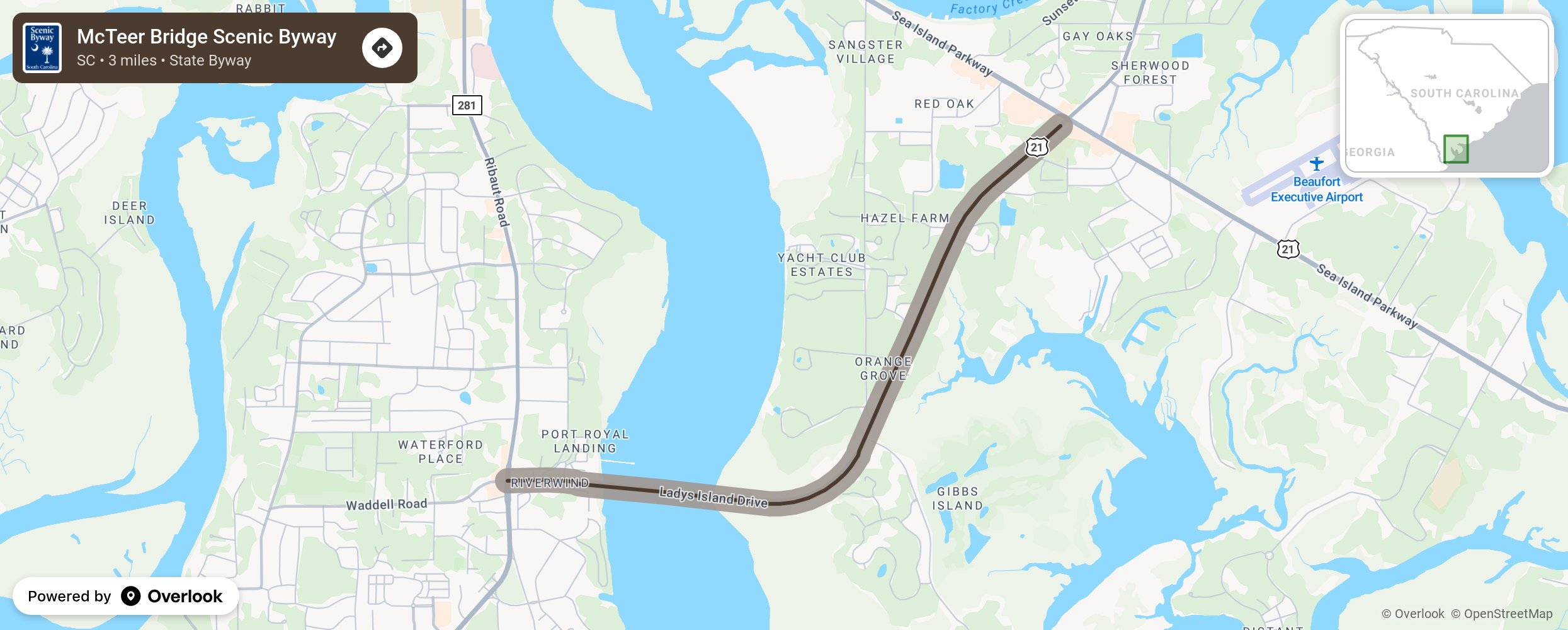 Map of McTeer Bridge Scenic Byway - scenic route