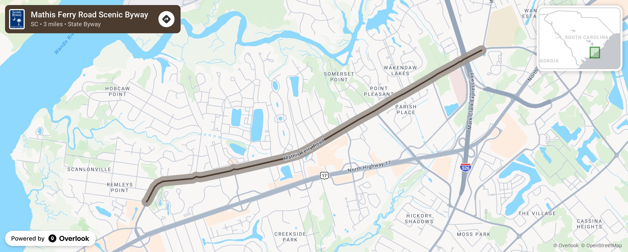 Map of Mathis Ferry Road Scenic Byway - scenic route