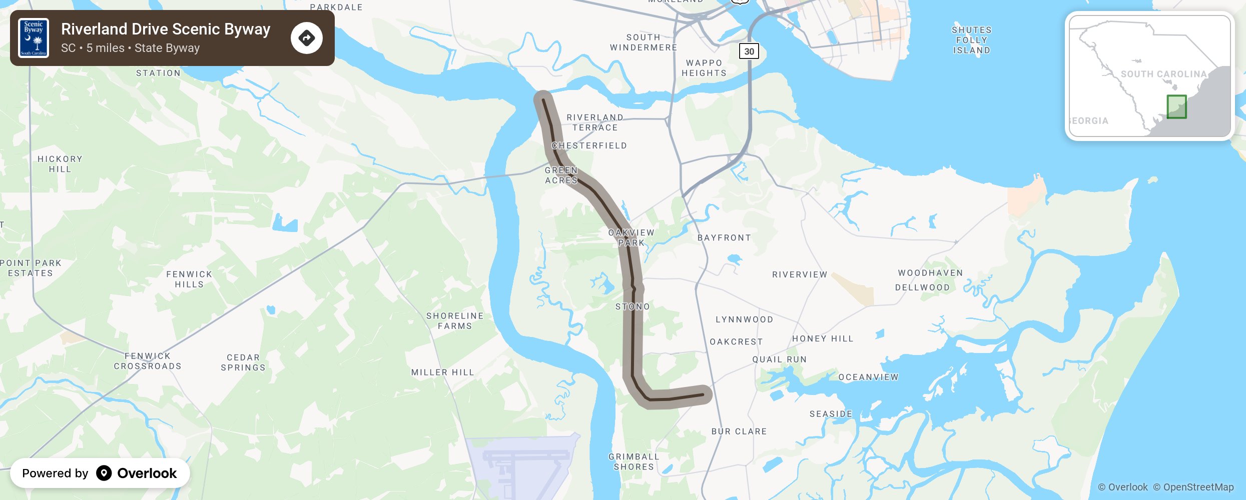 Map of Riverland Drive Scenic Byway - scenic route