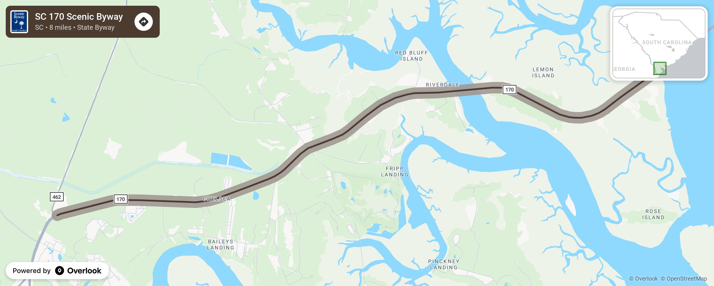 Map of SC 170 Scenic Byway - scenic route