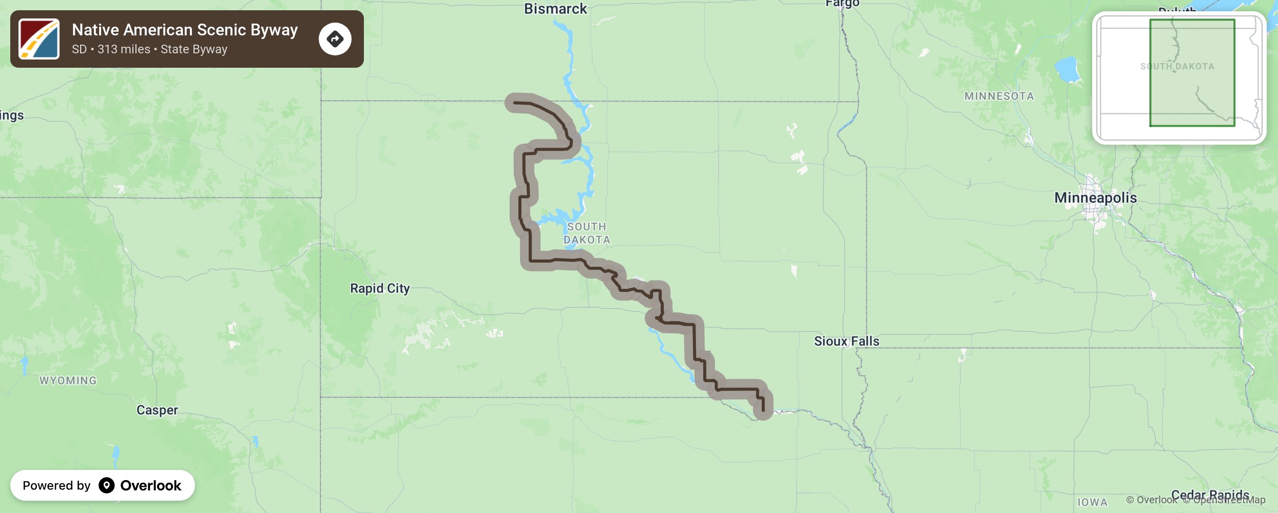 Map of Native American Scenic Byway - scenic route