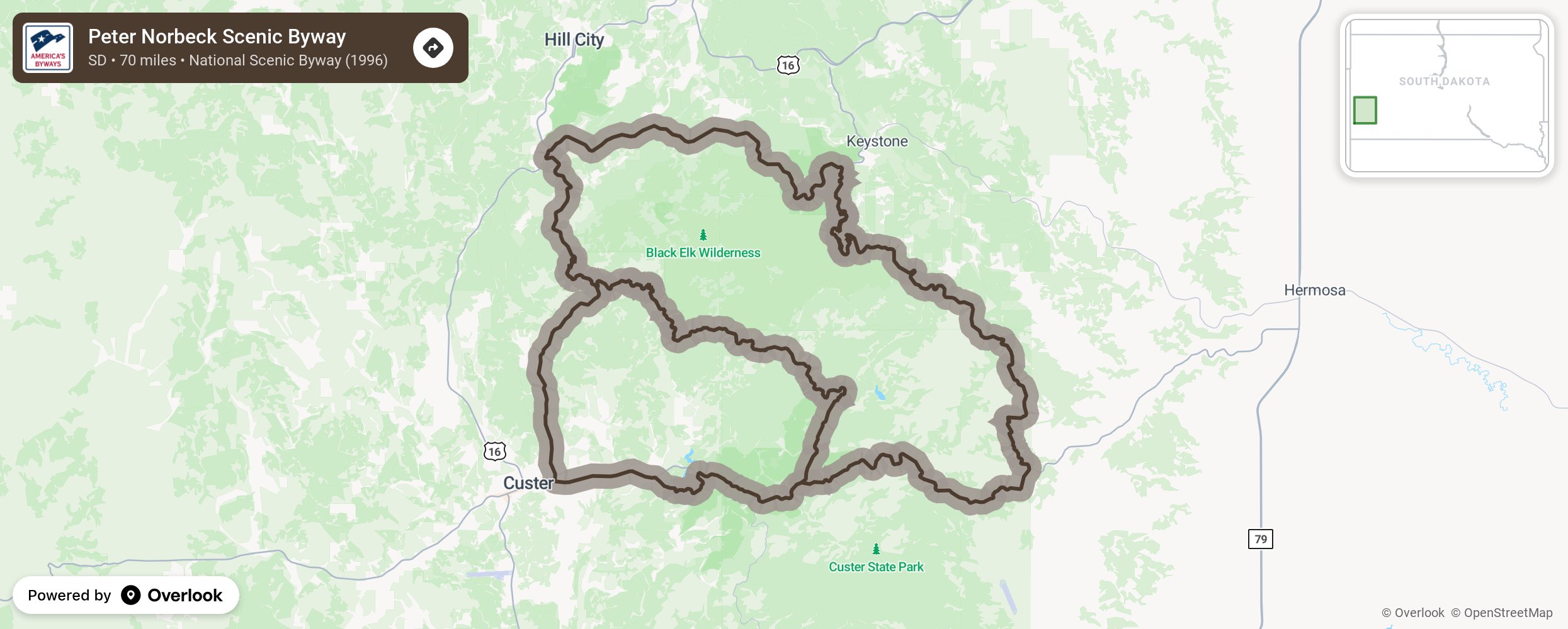 Map of Peter Norbeck Scenic Byway - scenic route