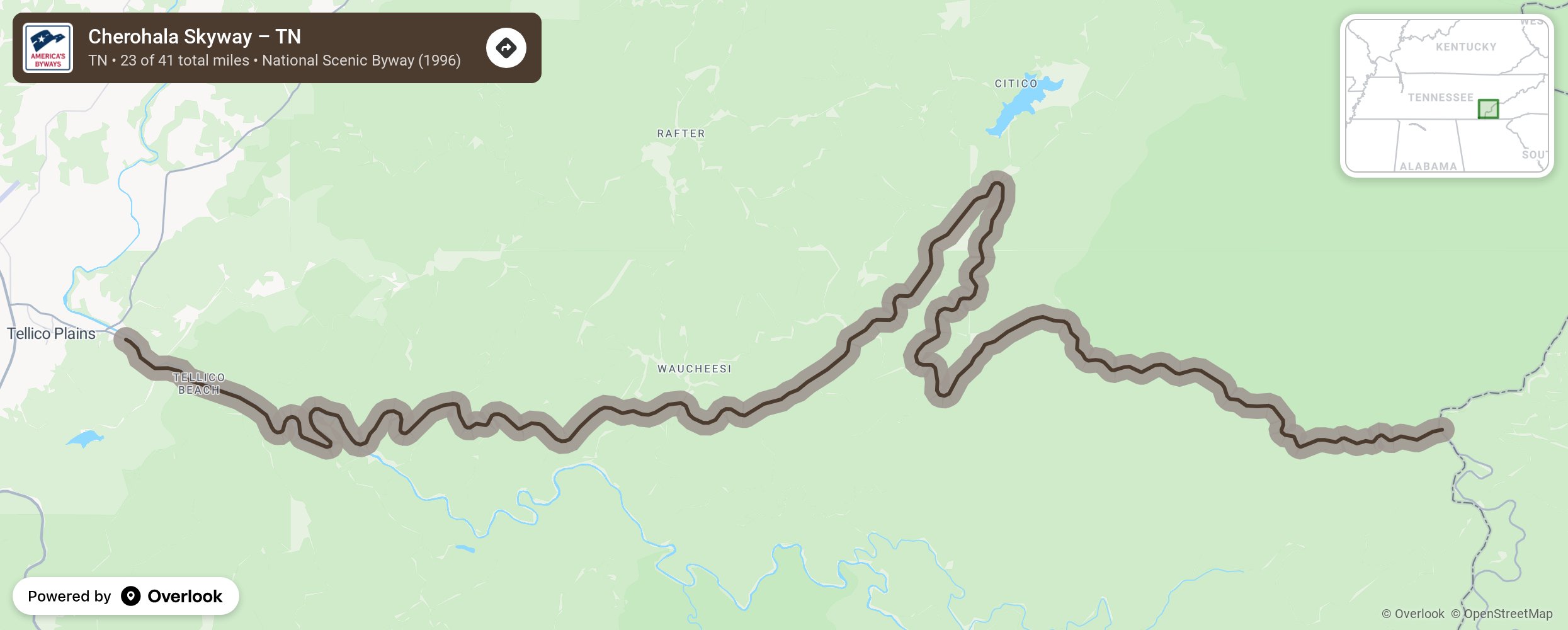 Map of Cherohala Skyway – TN - scenic route