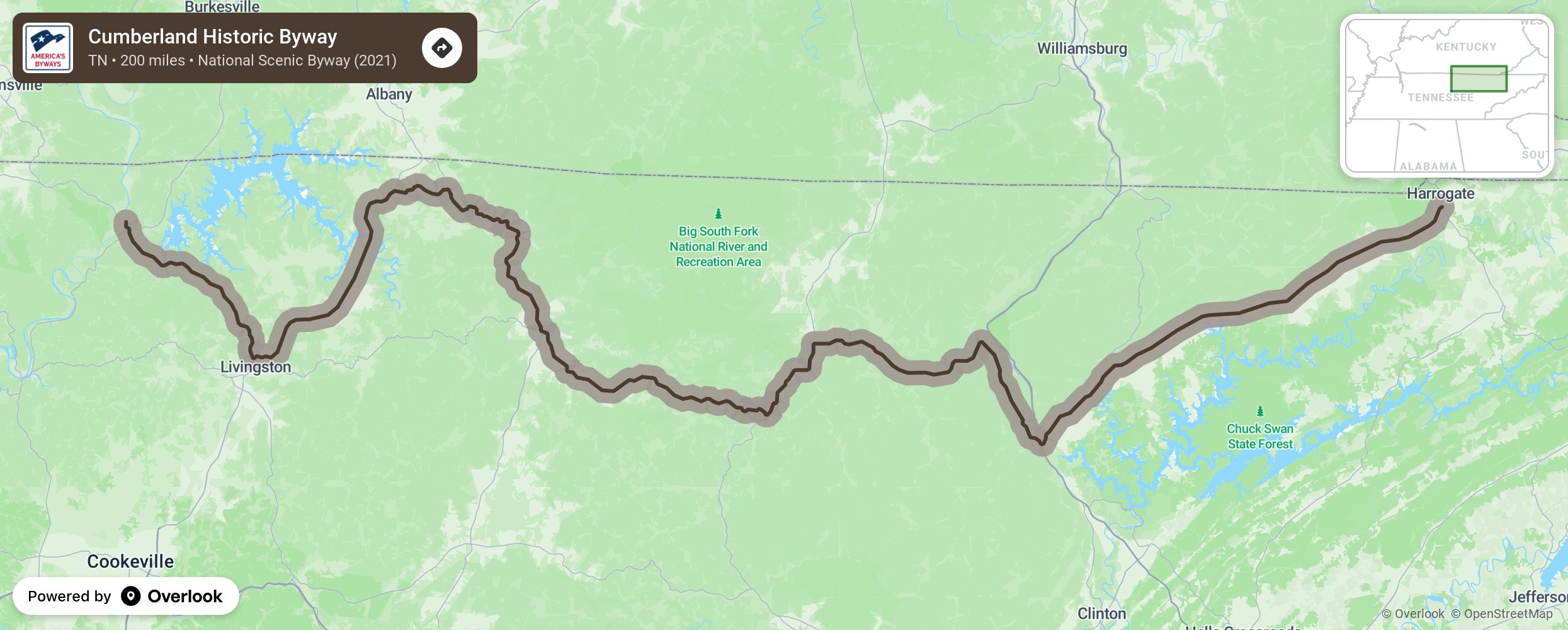 Map of Cumberland Historic Byway - scenic route