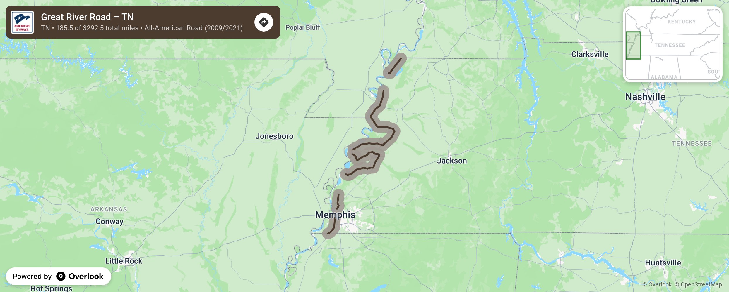 Map of Great River Road – TN - scenic route