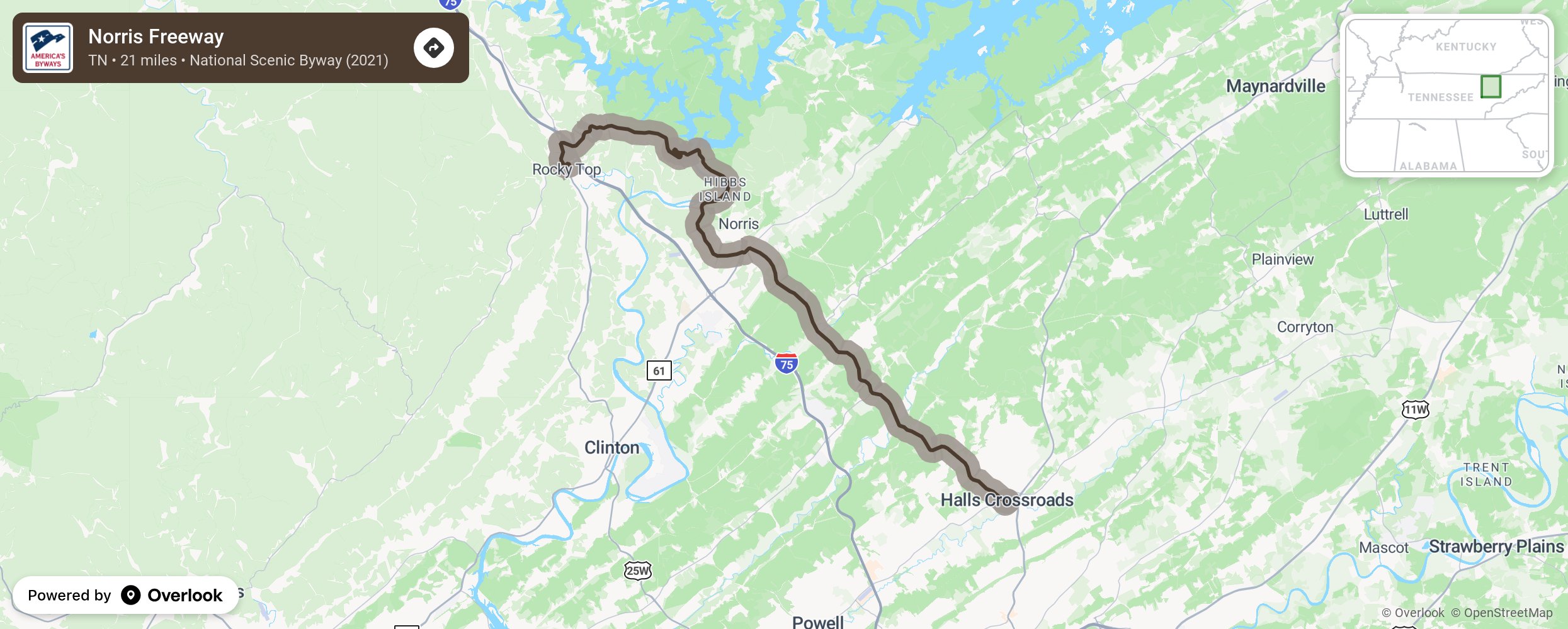 Map of Norris Freeway - scenic route