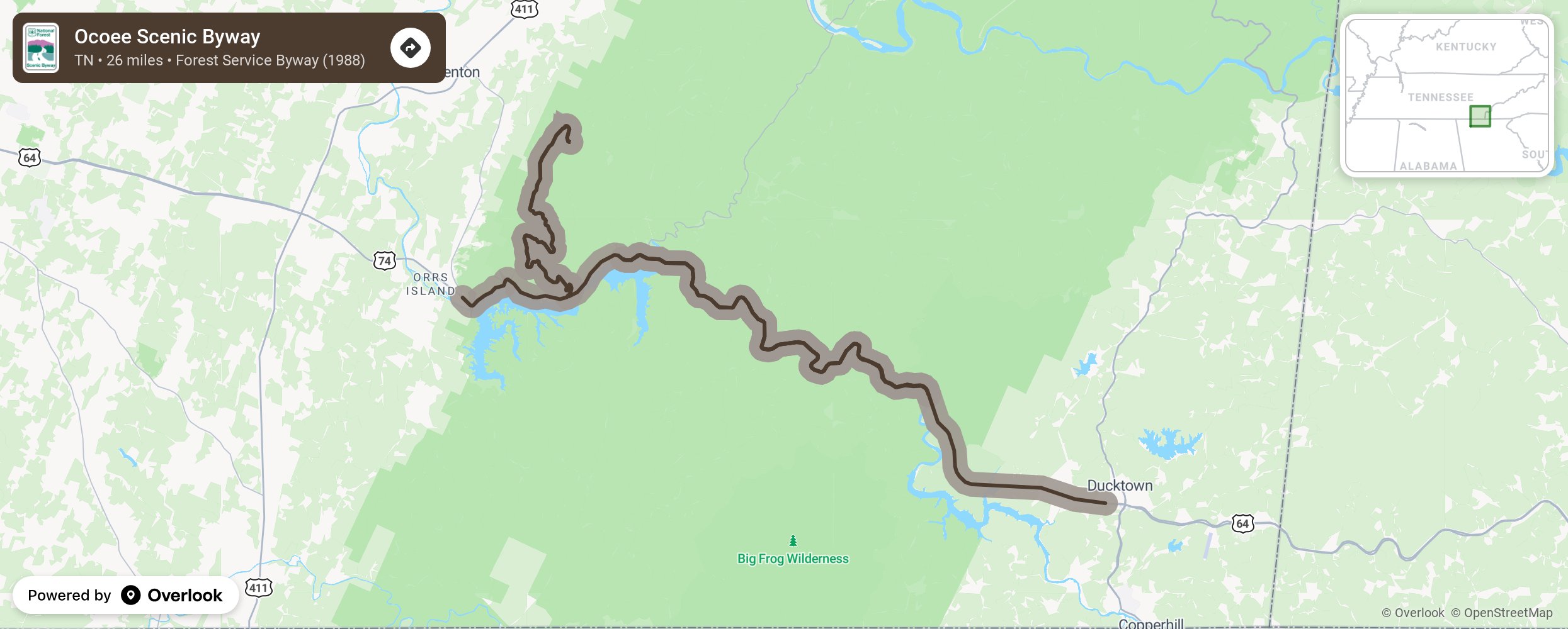 Map of Ocoee Scenic Byway - scenic route