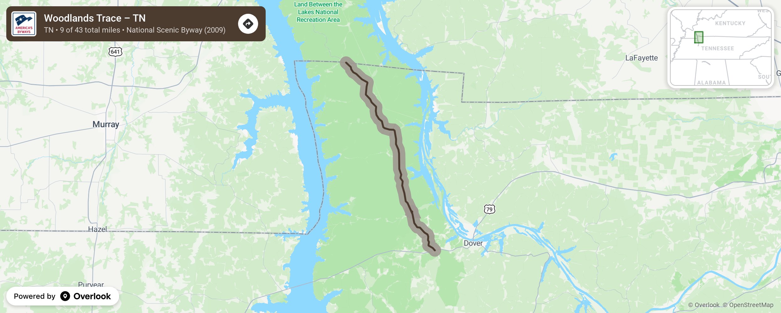 Map of Woodlands Trace – TN - scenic route