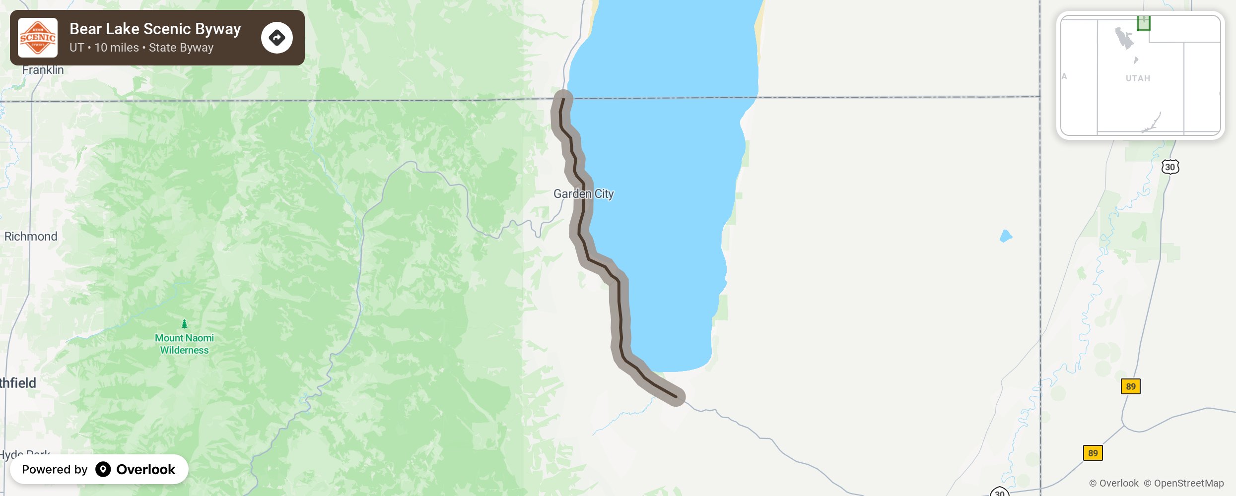 Map of Bear Lake Scenic Byway - scenic route