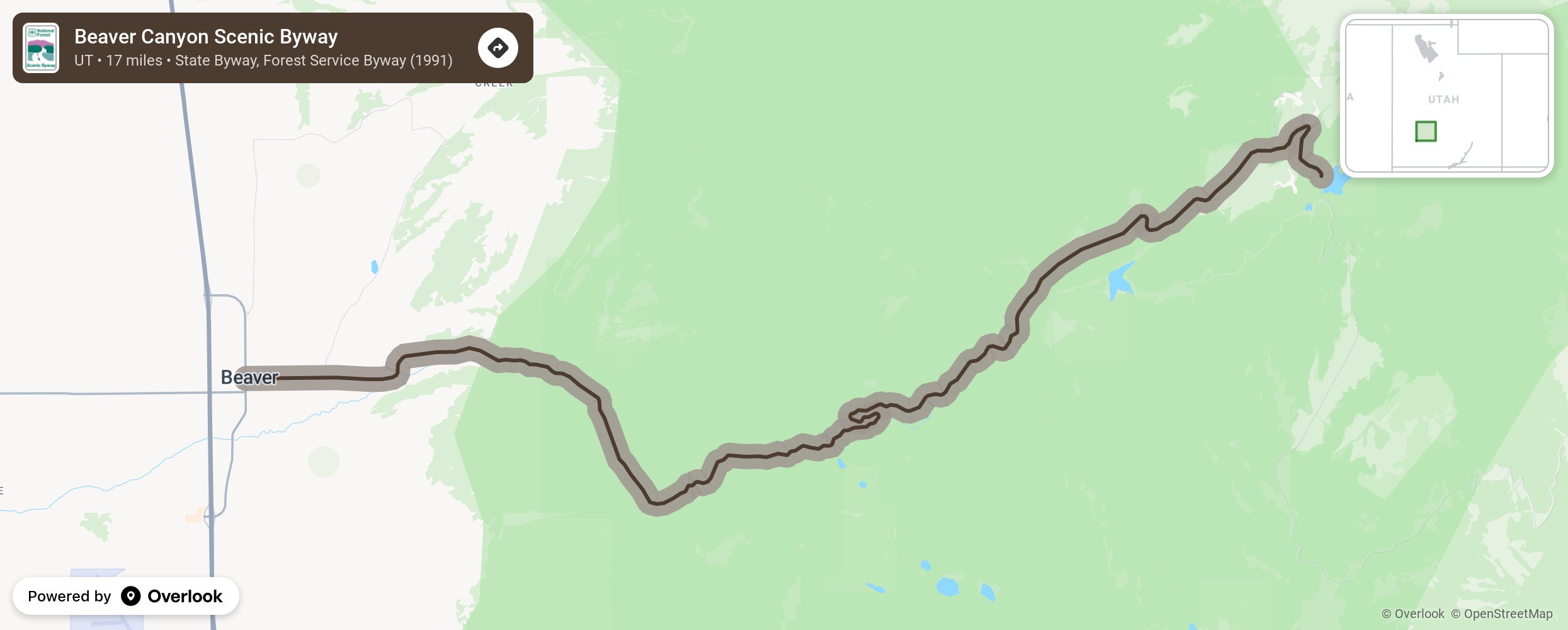 Map of Beaver Canyon Scenic Byway - scenic route