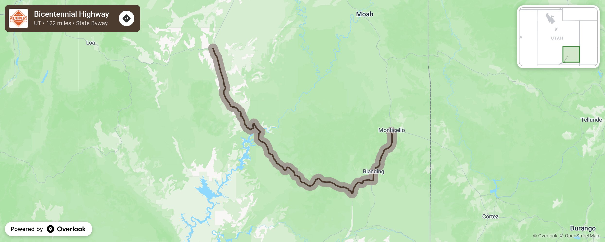 Map of Bicentennial Highway - scenic route